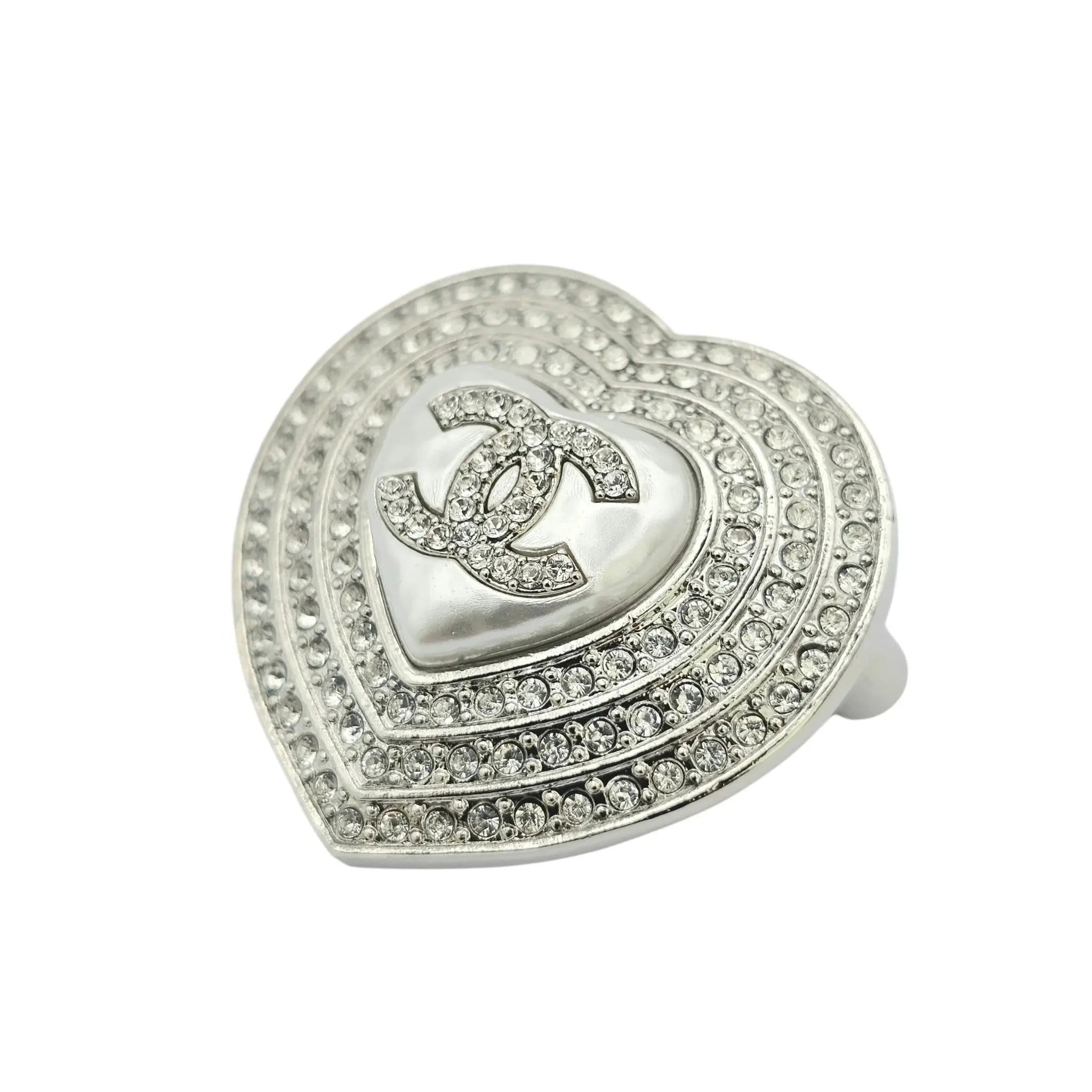 Chanel CC Silver Crystal Heart Brooch 2023 CHANEL