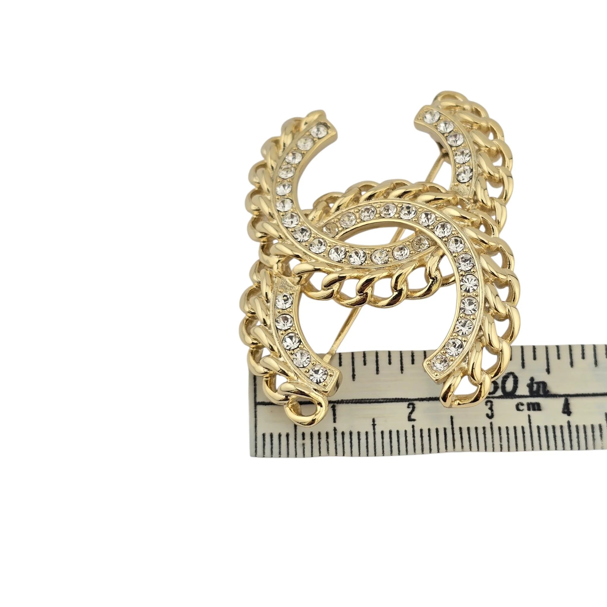 Chanel CC Chain Crystal Gold Brooch 2021 CHANEL