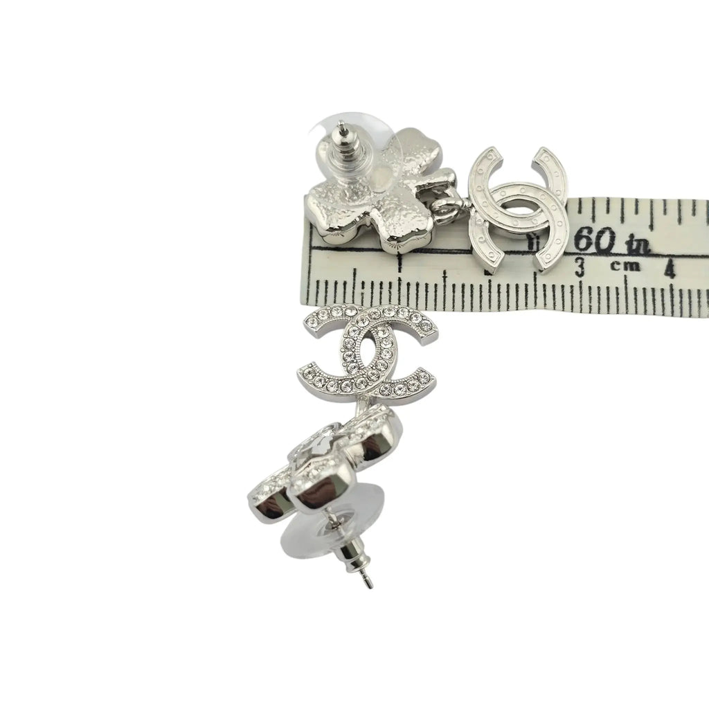 Chanel CC Silver Crystal Star Floral Drop Earrings 2025 CHANEL