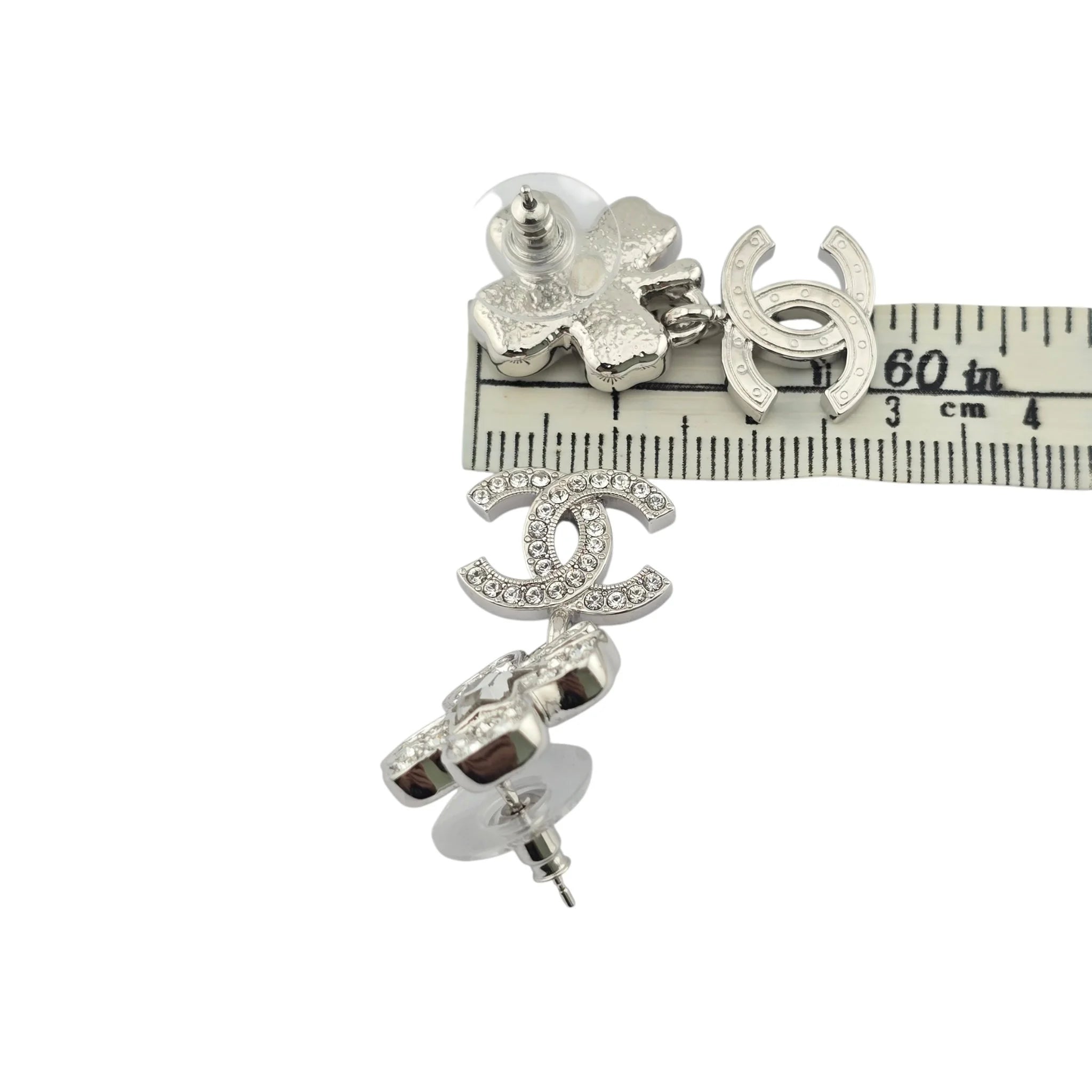 Chanel CC Silver Crystal Star Floral Drop Earrings 2025 CHANEL
