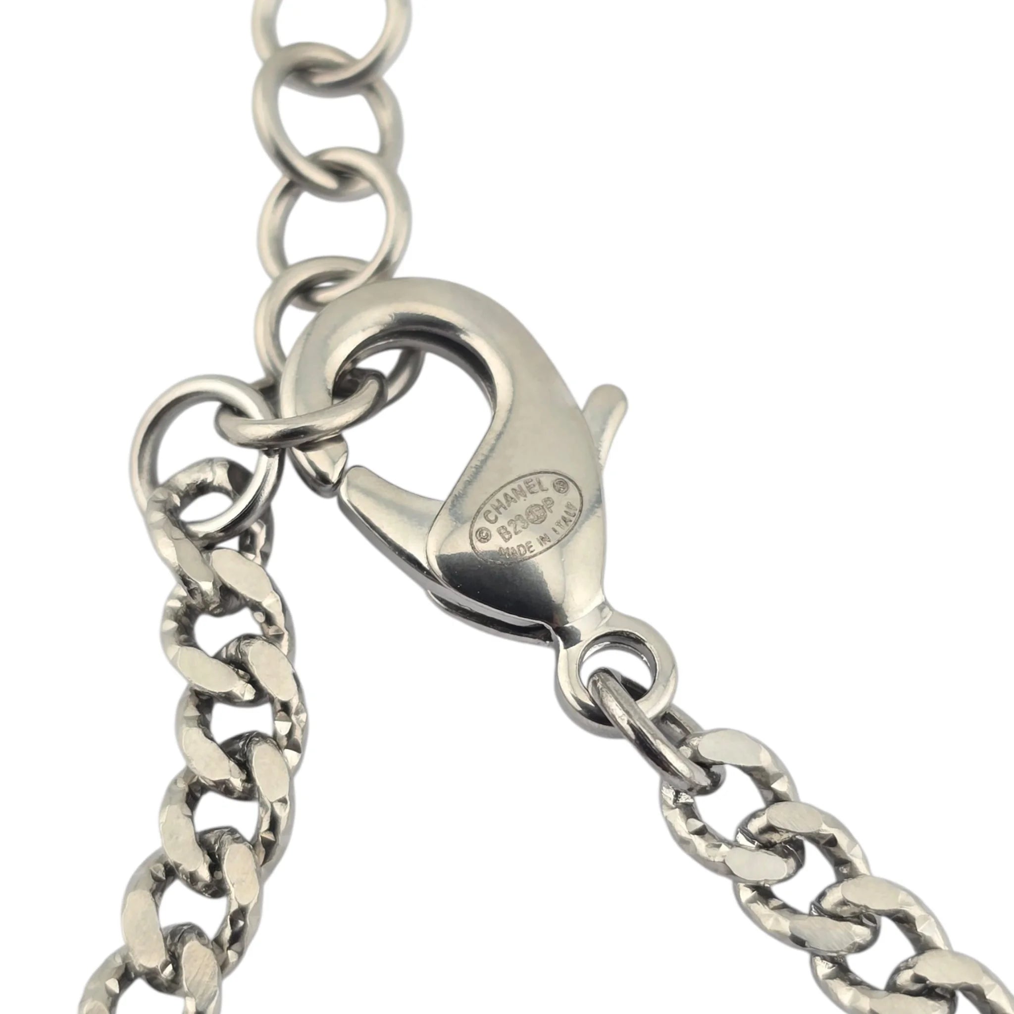 Chanel CC Silver Faux Pearl Logo Long Necklace 2023 CHANEL
