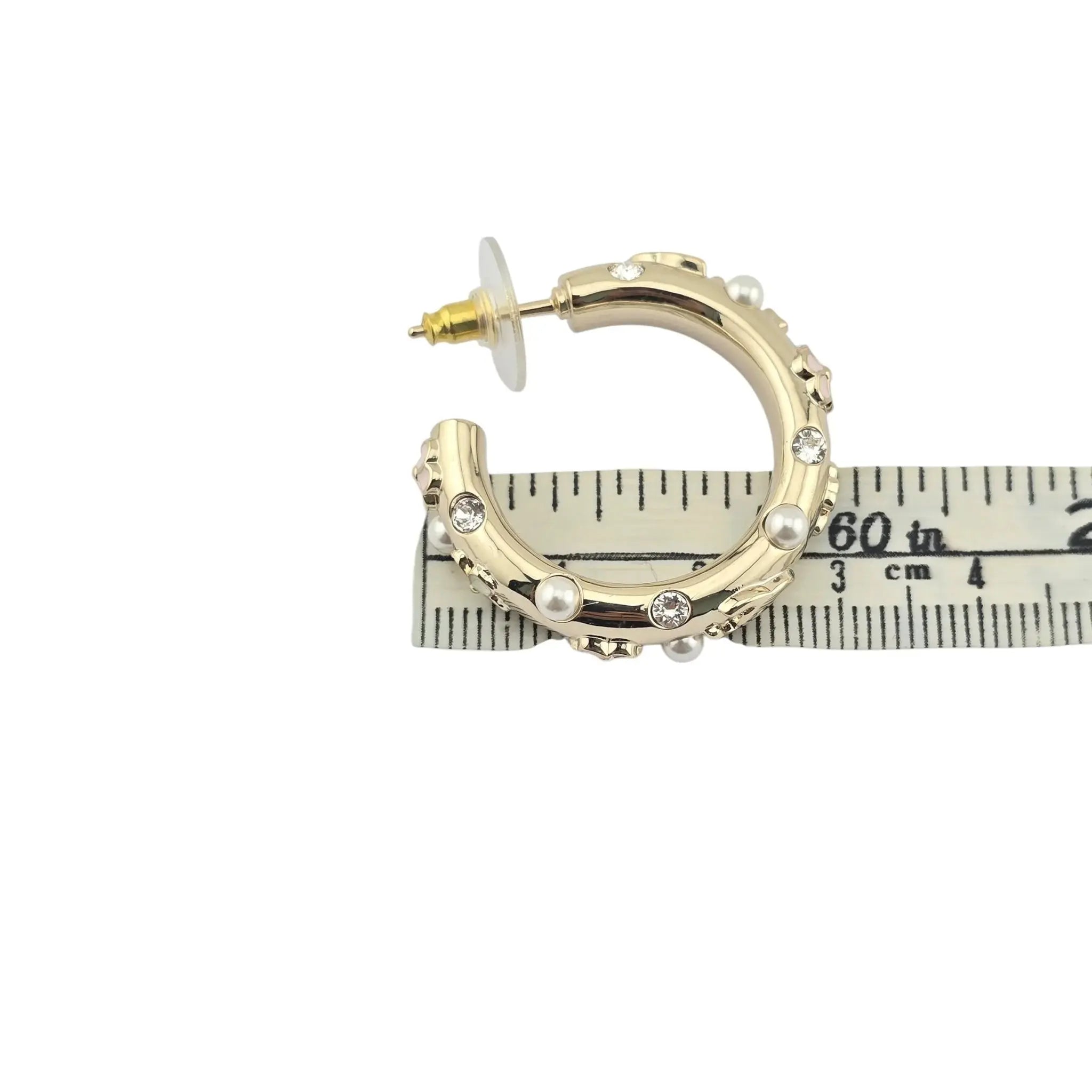 Chanel CC Pearl Clover Camellia Hoop Earrings B22 CHANEL