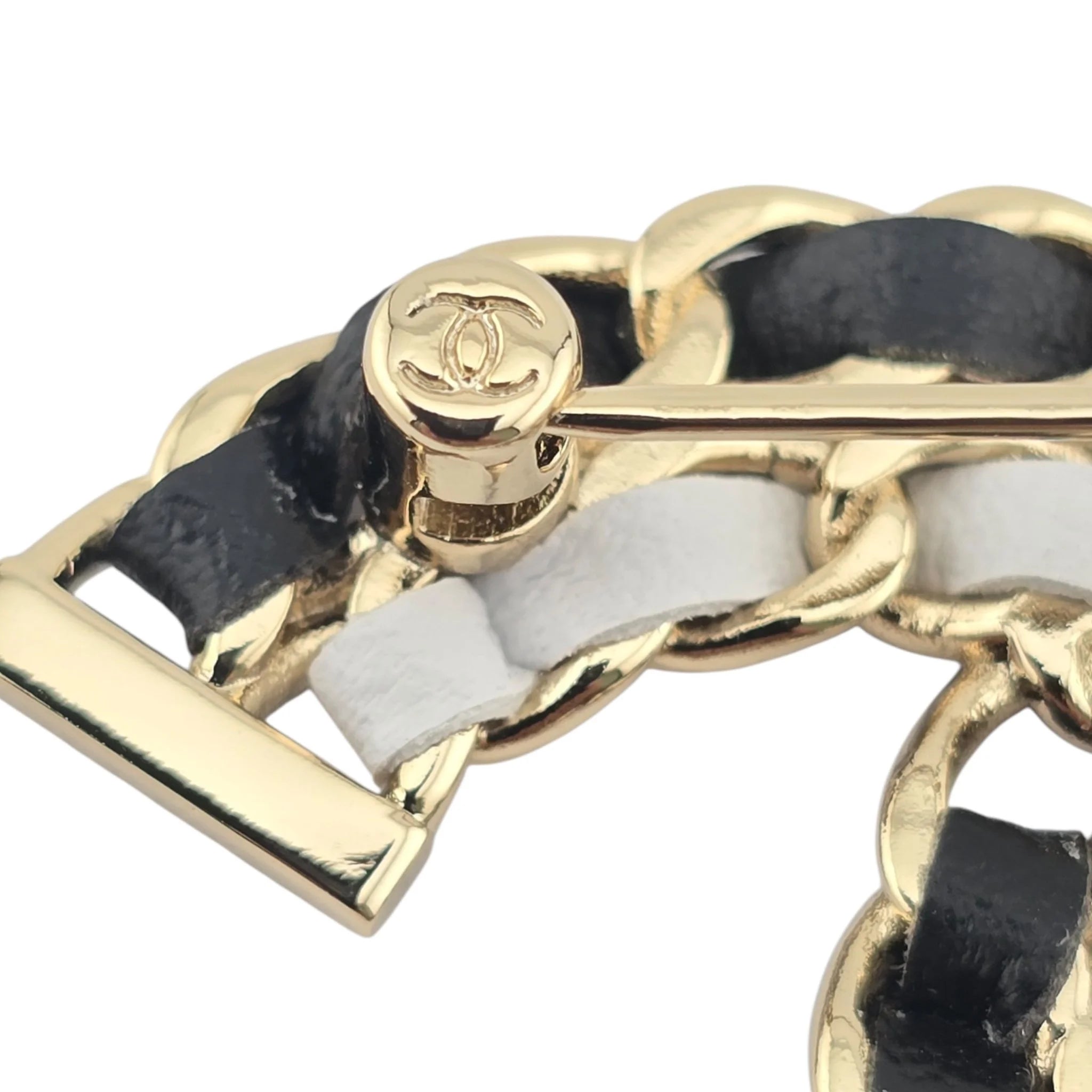 Chanel CC Lambskin Chain Brooch Black White Gold 2022 CHANEL