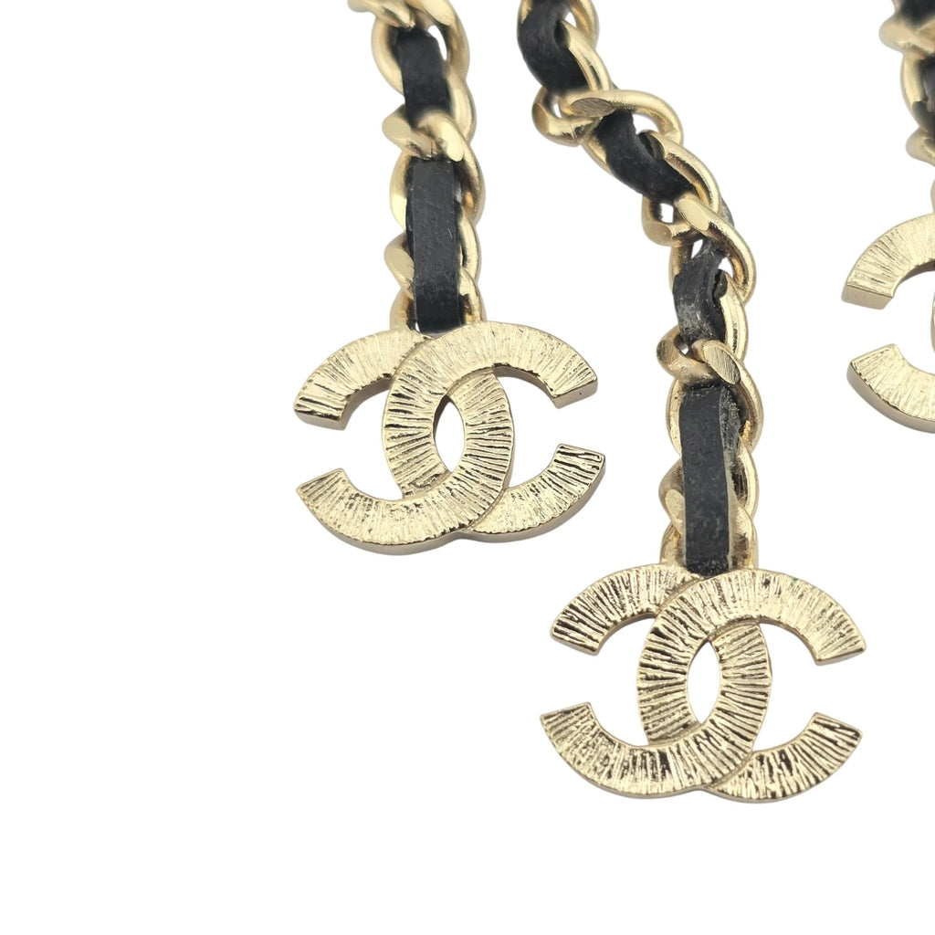 Chanel CC Black Leather Drop Earrings 2021 CHANEL