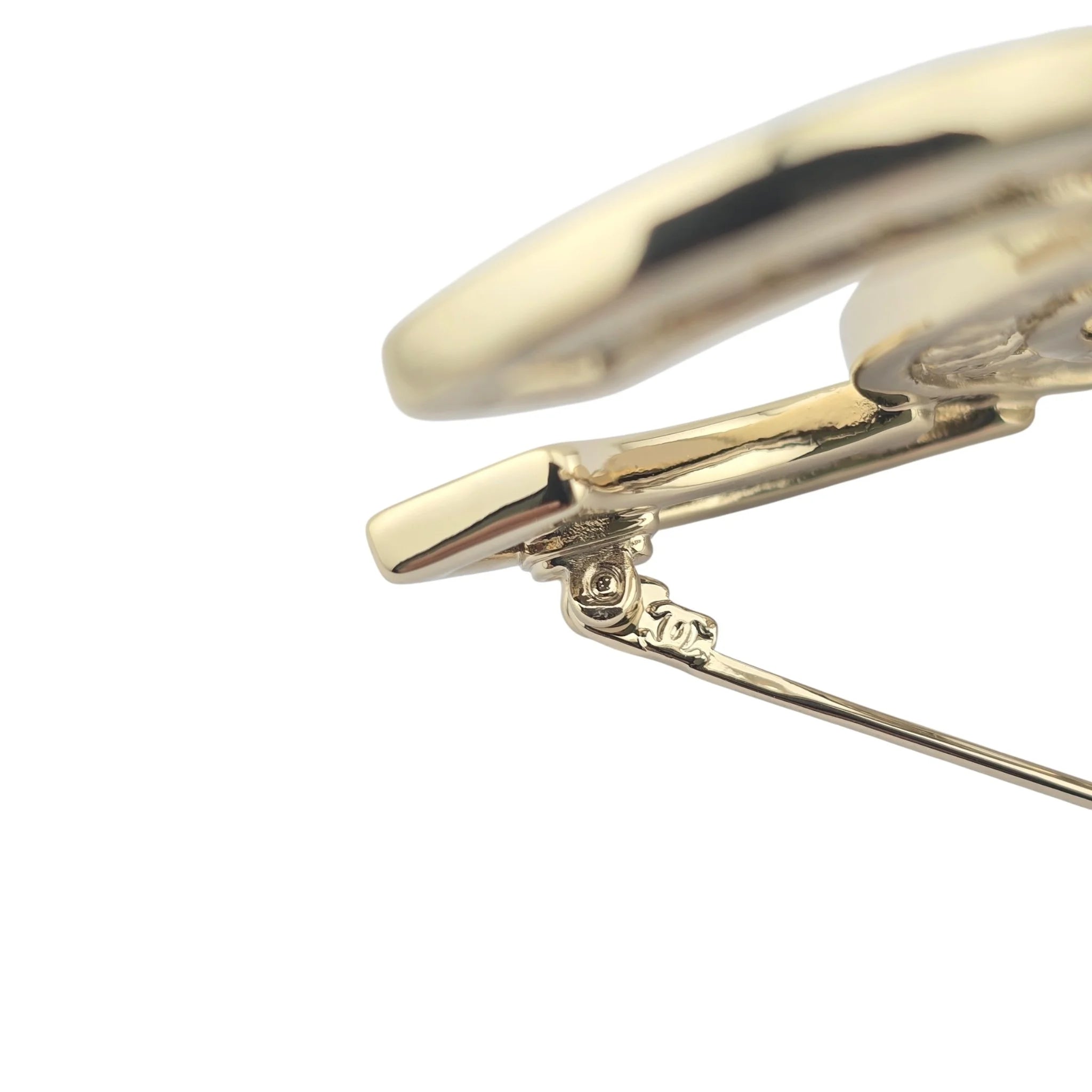 Chanel CC Metal Crystal Brooch Gold Black CHANEL