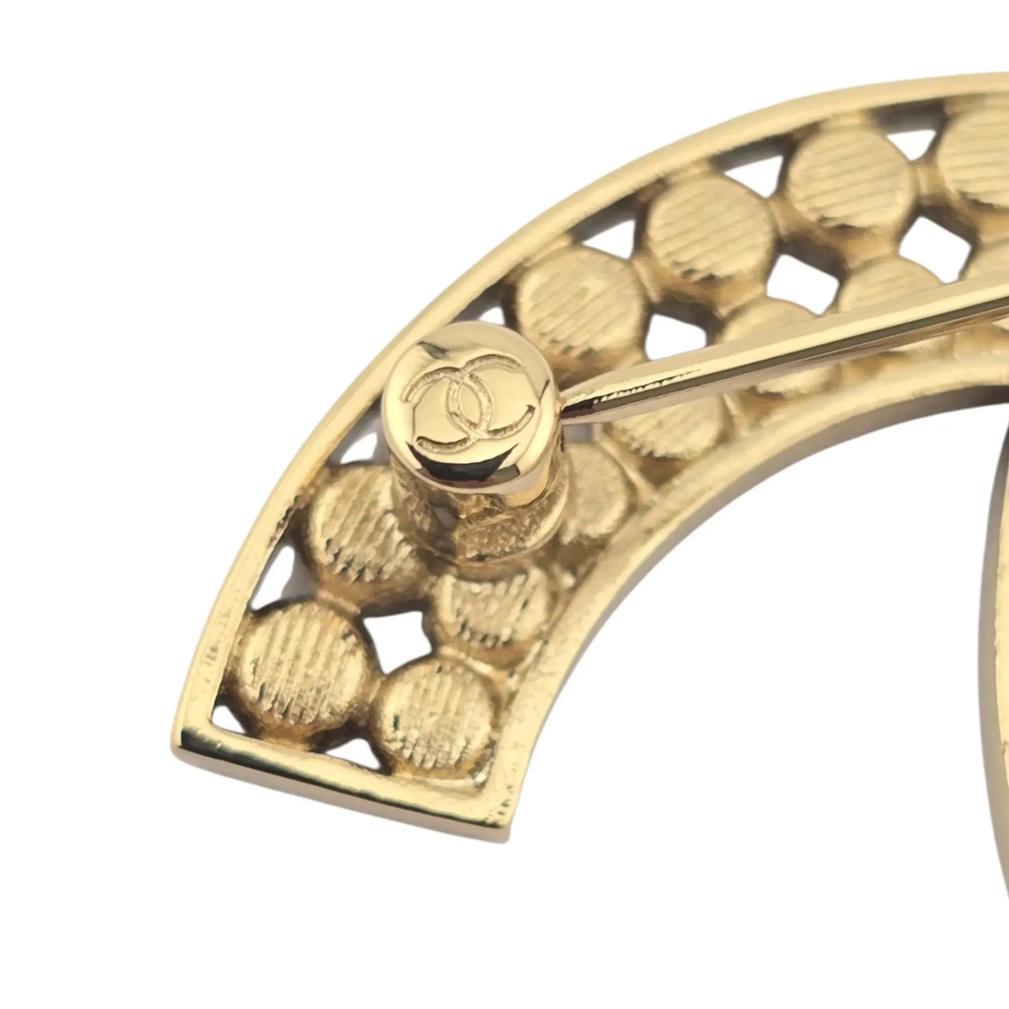 Chanel CC Metal Crystal Brooch Gold 2023 CHANEL