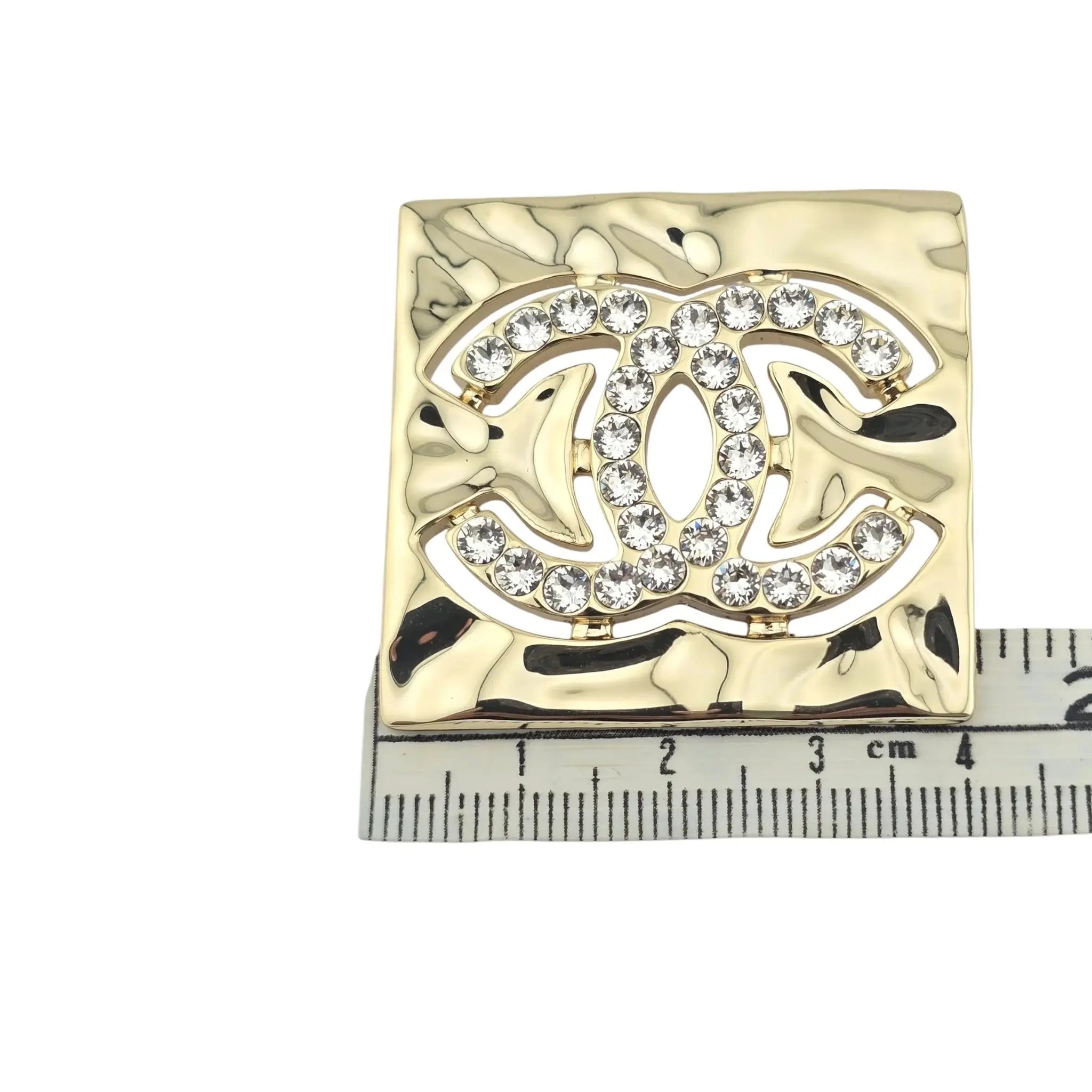 Chanel CC Square Gold Crystal Brooch 2022 CHANEL