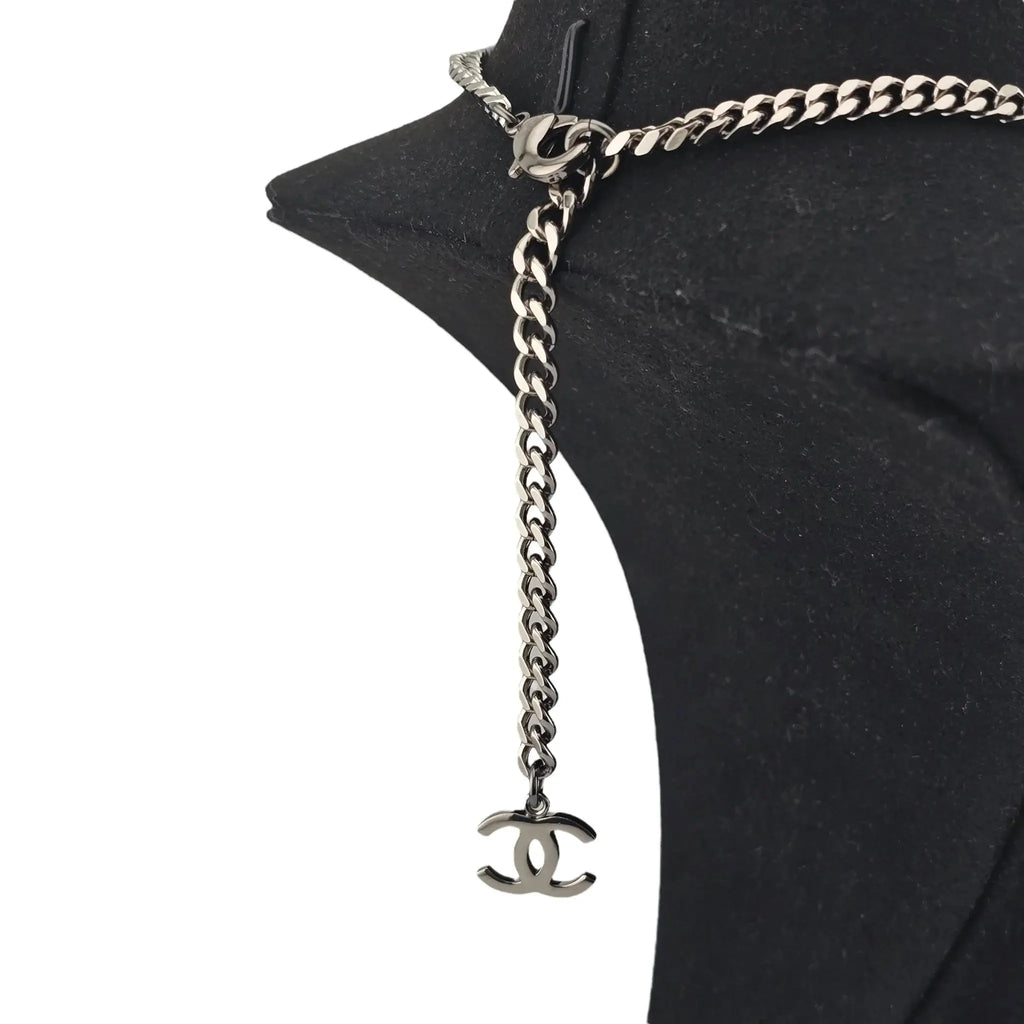 Chanel CC Ruthenium Crystal Chain Silver Long Necklace 2021 CHANEL