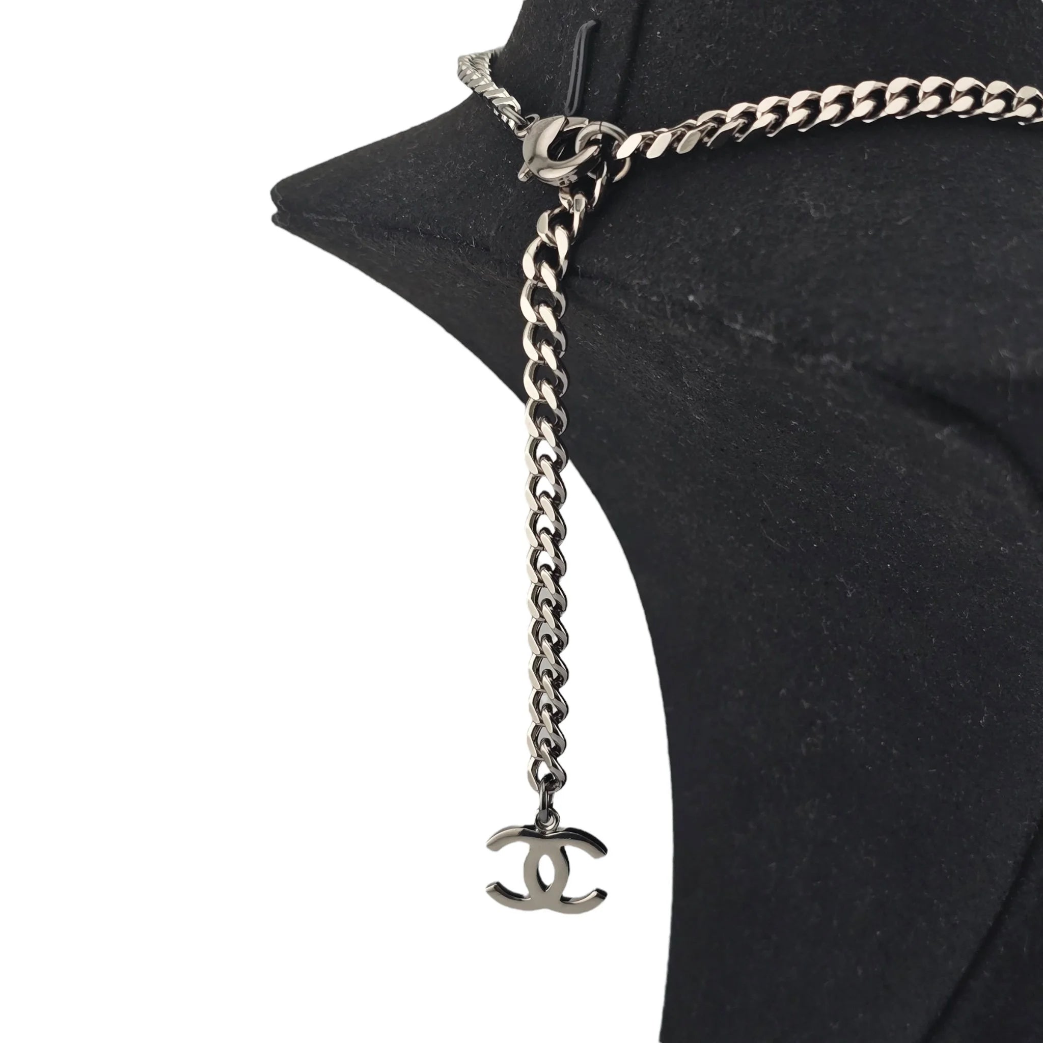 Chanel CC Ruthenium Crystal Chain Silver Long Necklace 2021 CHANEL