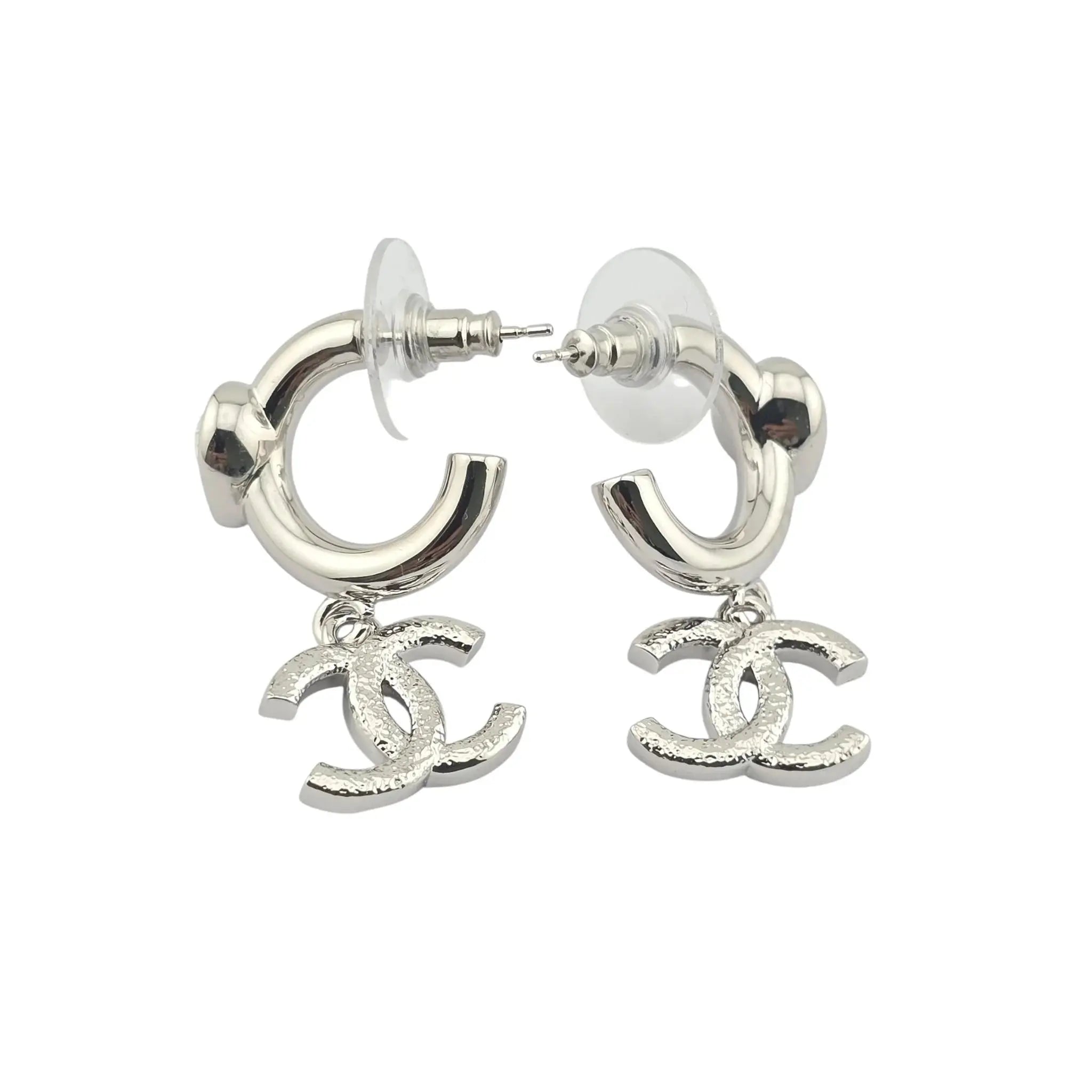Chanel CC Crystal Heart Drop Silver Earrings 2025 CHANEL