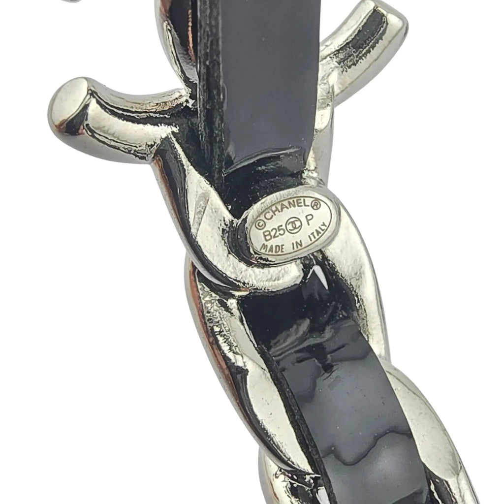 Chanel CC Leather Black Hoop Earrings 2025 CHANEL