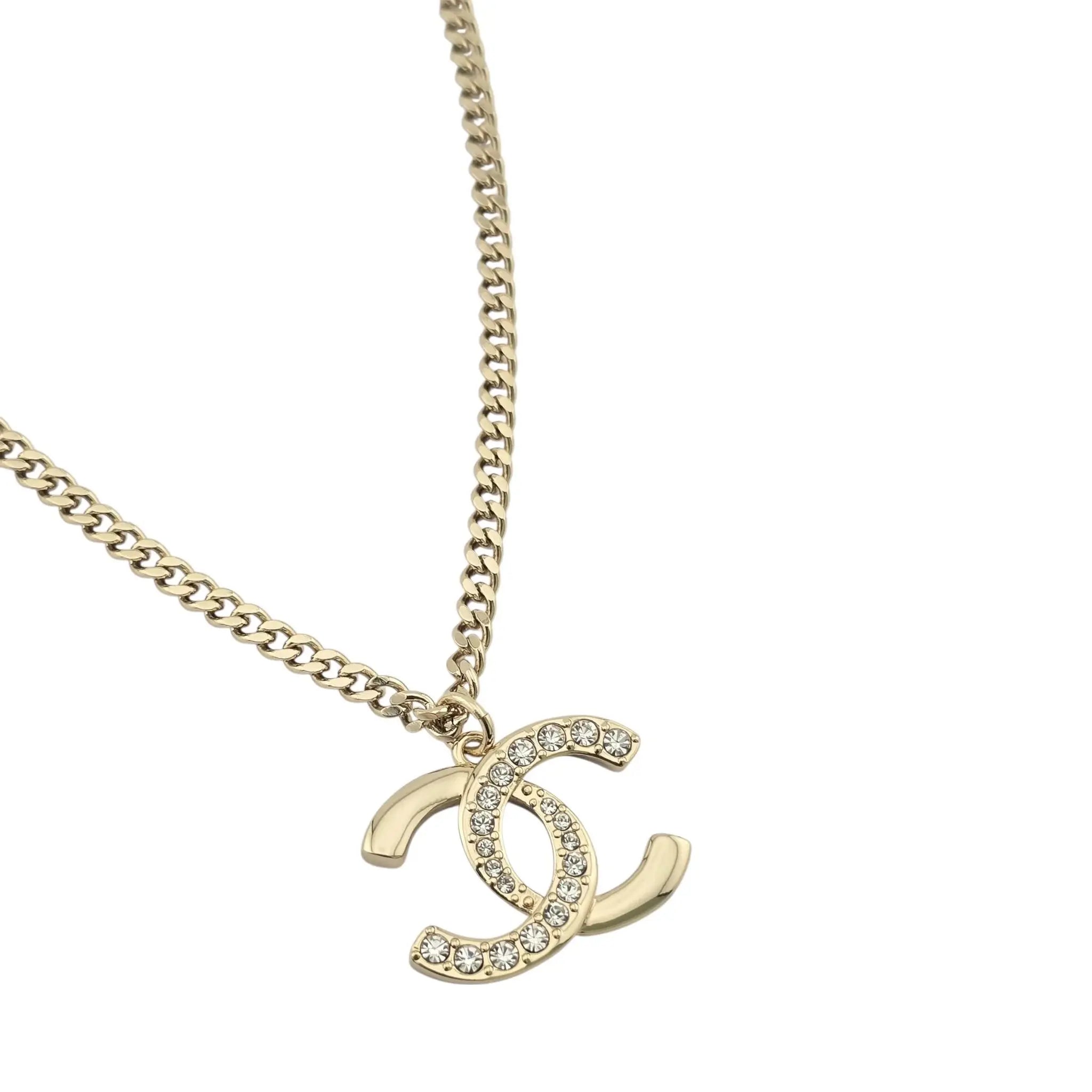 Chanel CC Gold Crystal Pendant Necklace 2024 CHANEL