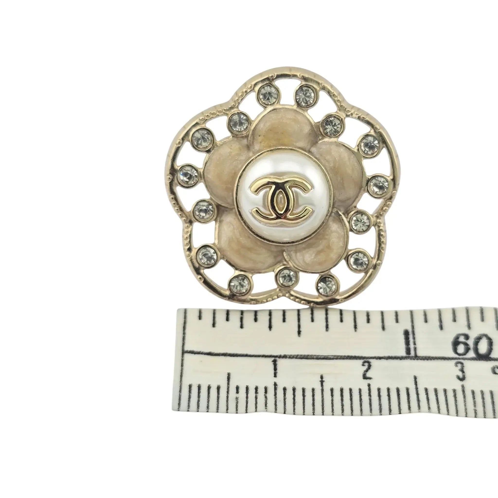 Chanel CC Enamel Crystal Pearl Camellia Earrings CHANEL