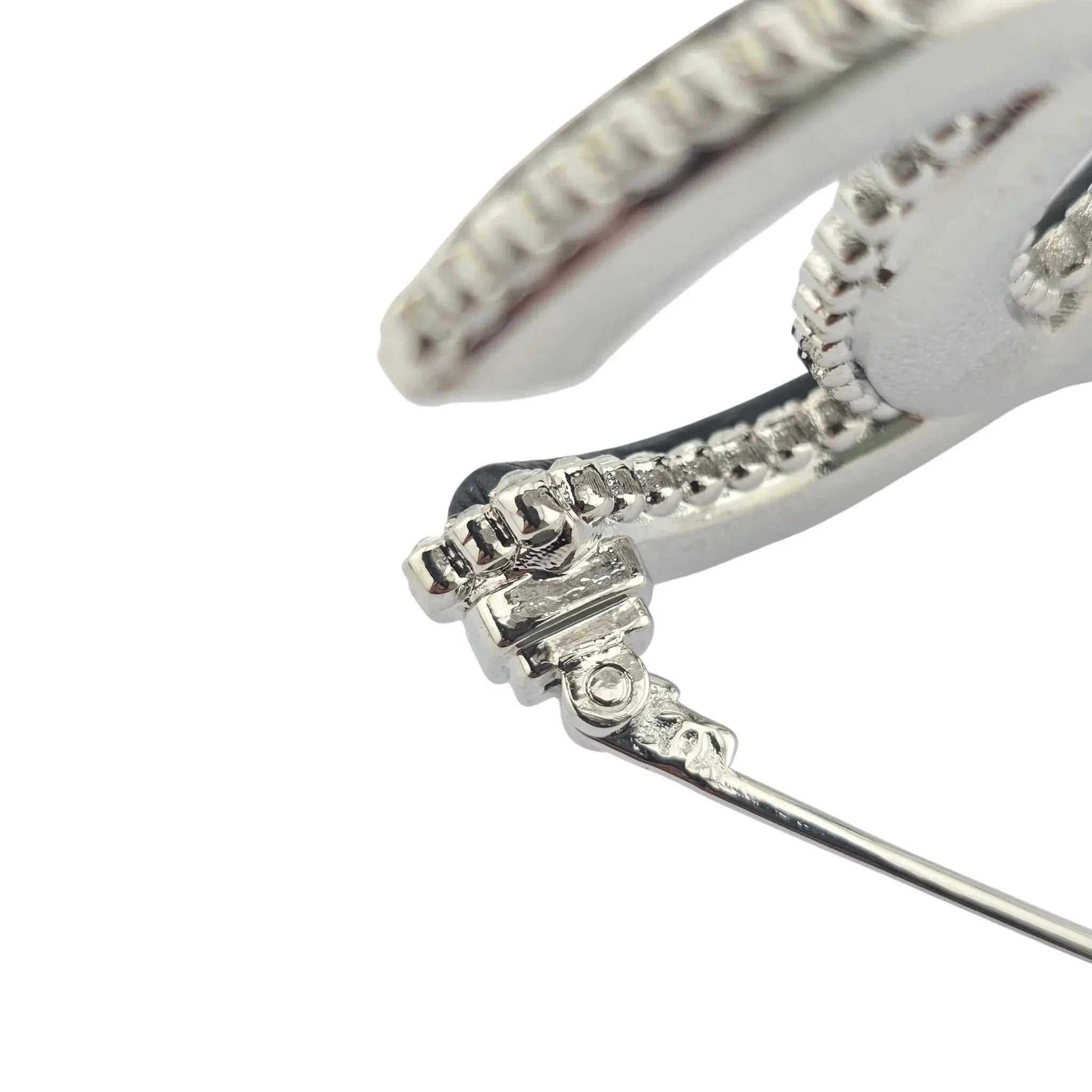 Chanel CC Crystal Leather Silver Tone Pin Brooch 2022 CHANEL