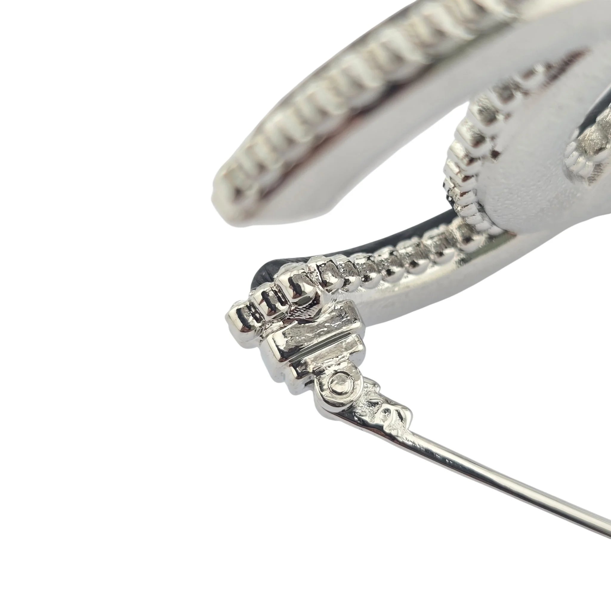 Chanel CC Crystal Leather Silver Tone Pin Brooch 2022 CHANEL