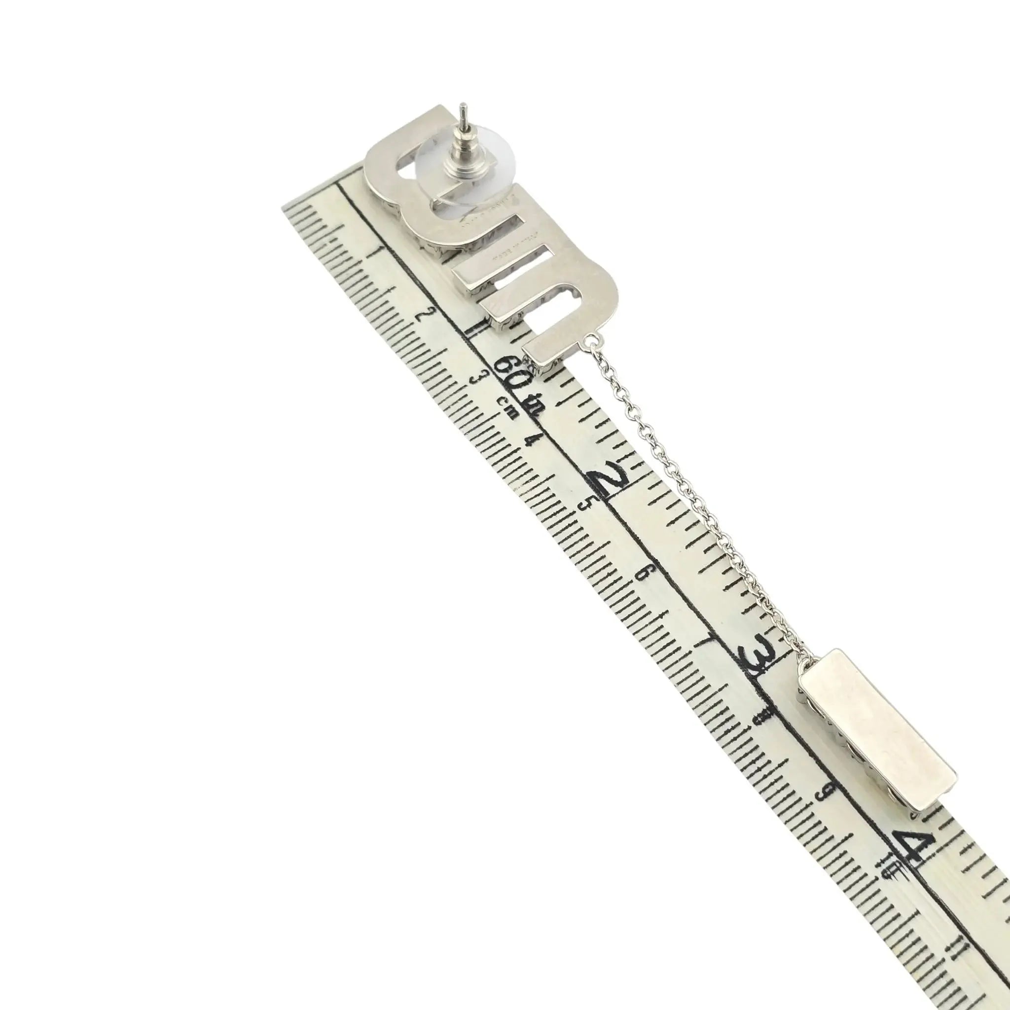 Miu Miu Logo Silver Crystal Drop Earrings MIU MIU