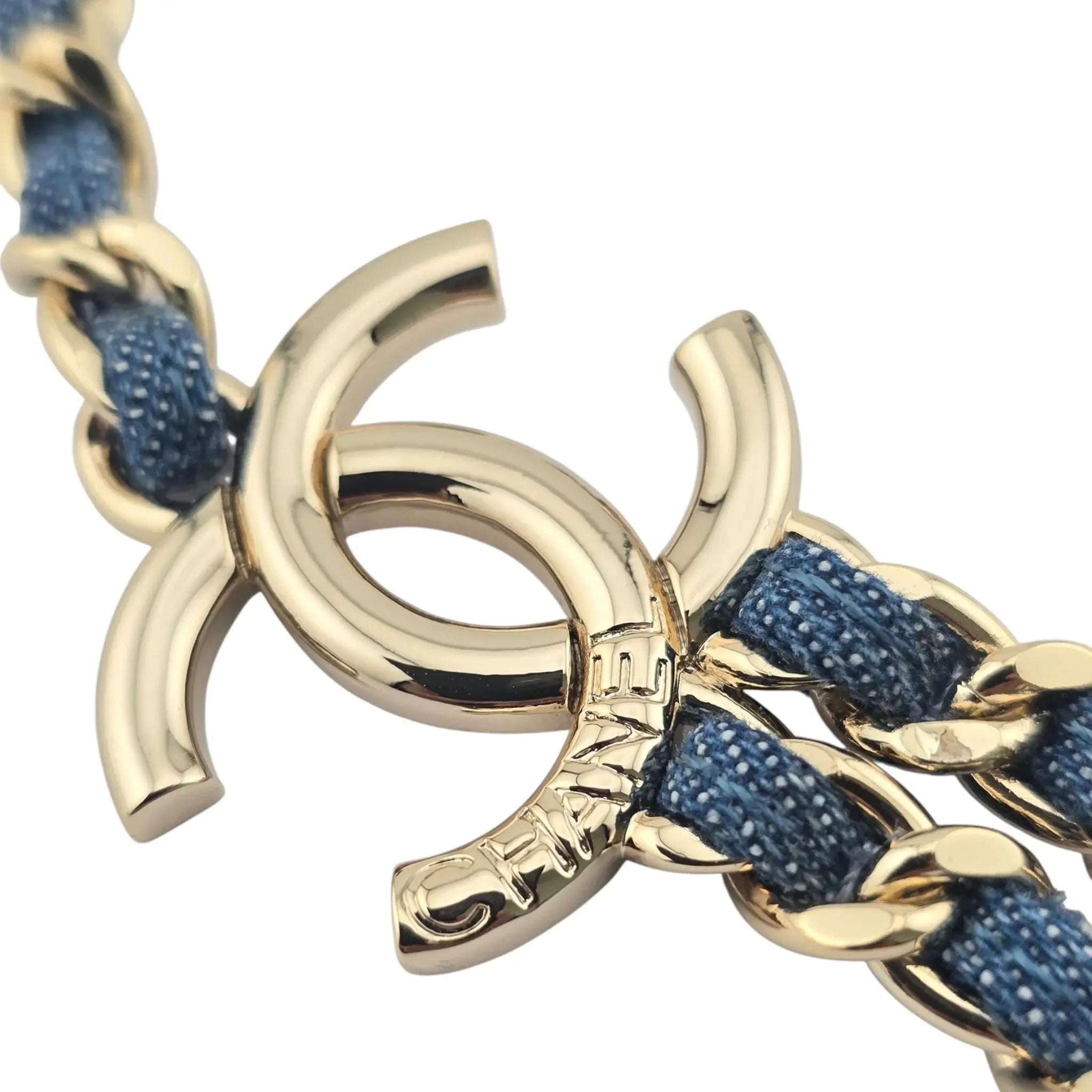 Chanel CC Blue Denim Gold Necklace 2025 CHANEL