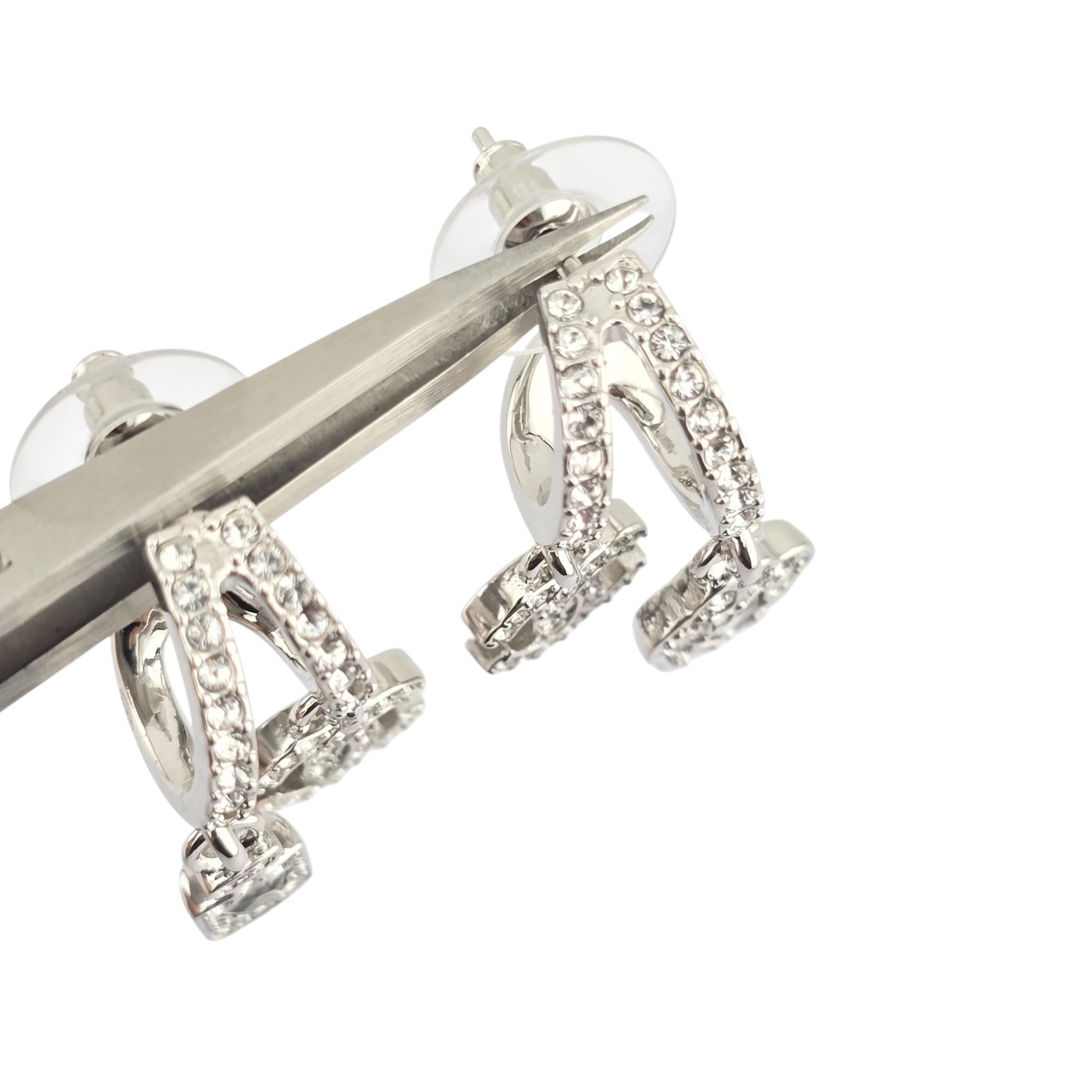 Chanel CC Silver Crystal Hoop Pendant Earrings 2025 CHANEL