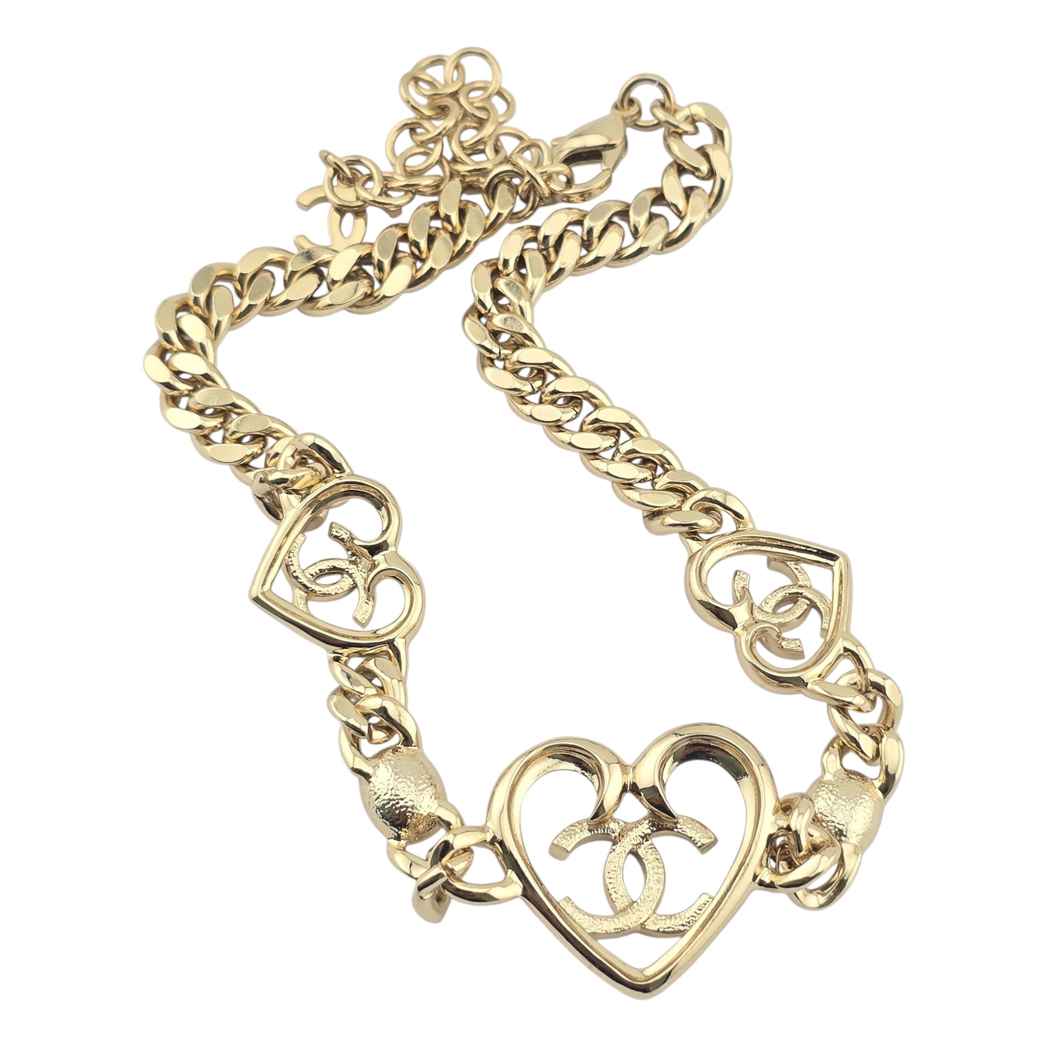 Chanel CC Heart Pendant Gold Choker Necklace 2023 CHANEL