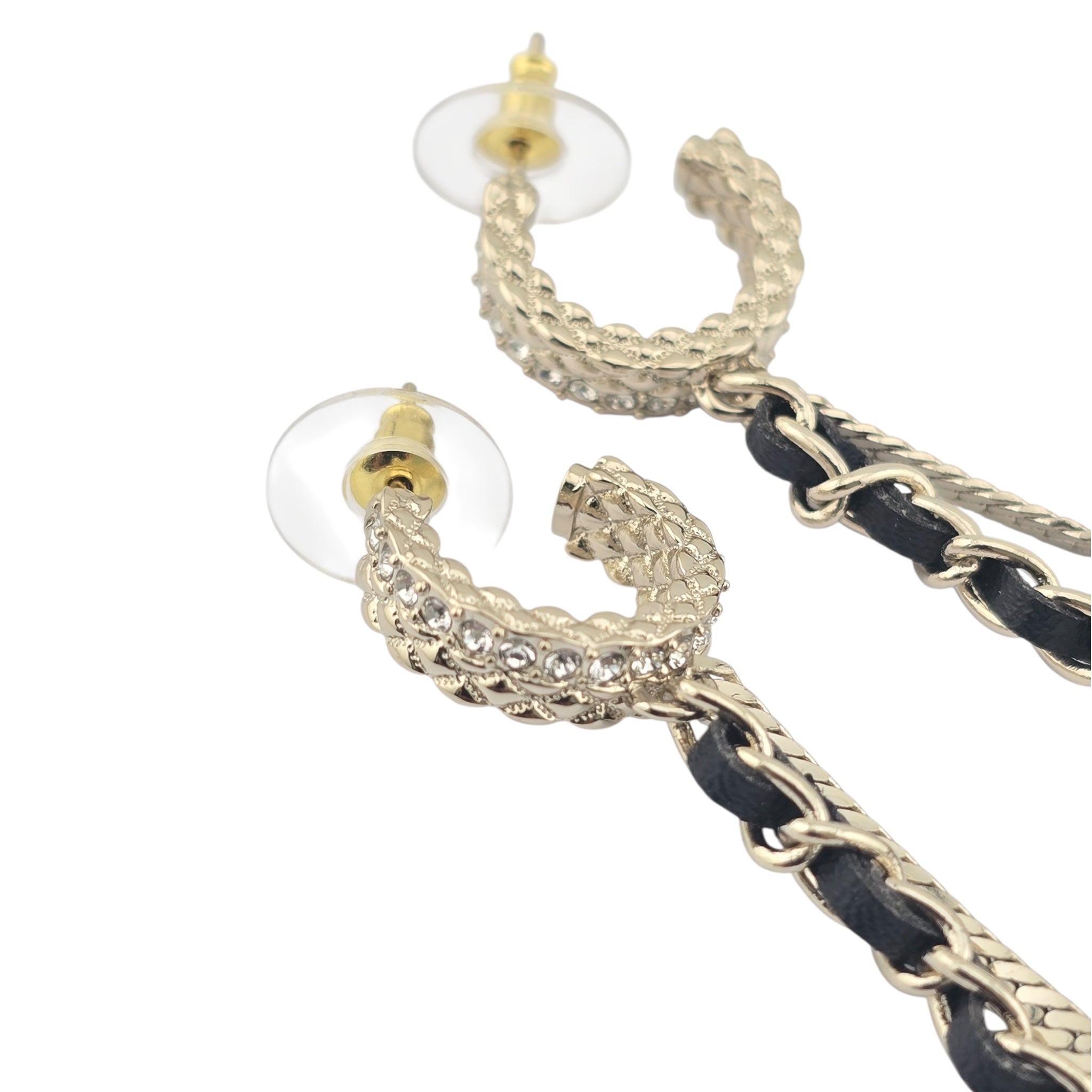 Chanel CC Leather Gold Crystal Earrings 2022