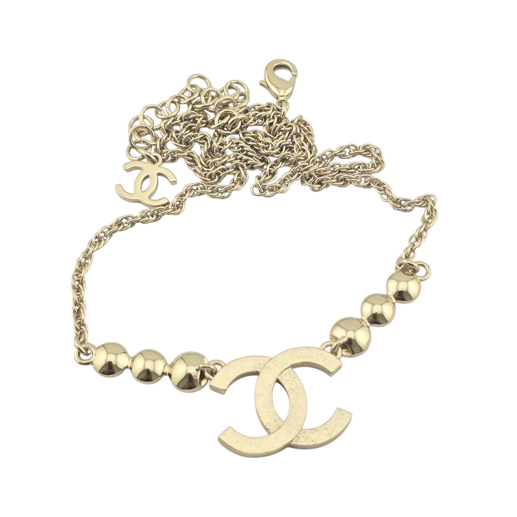 Chanel CC Metal Crystal Link Pendant Necklace Gold 2025 CHANEL