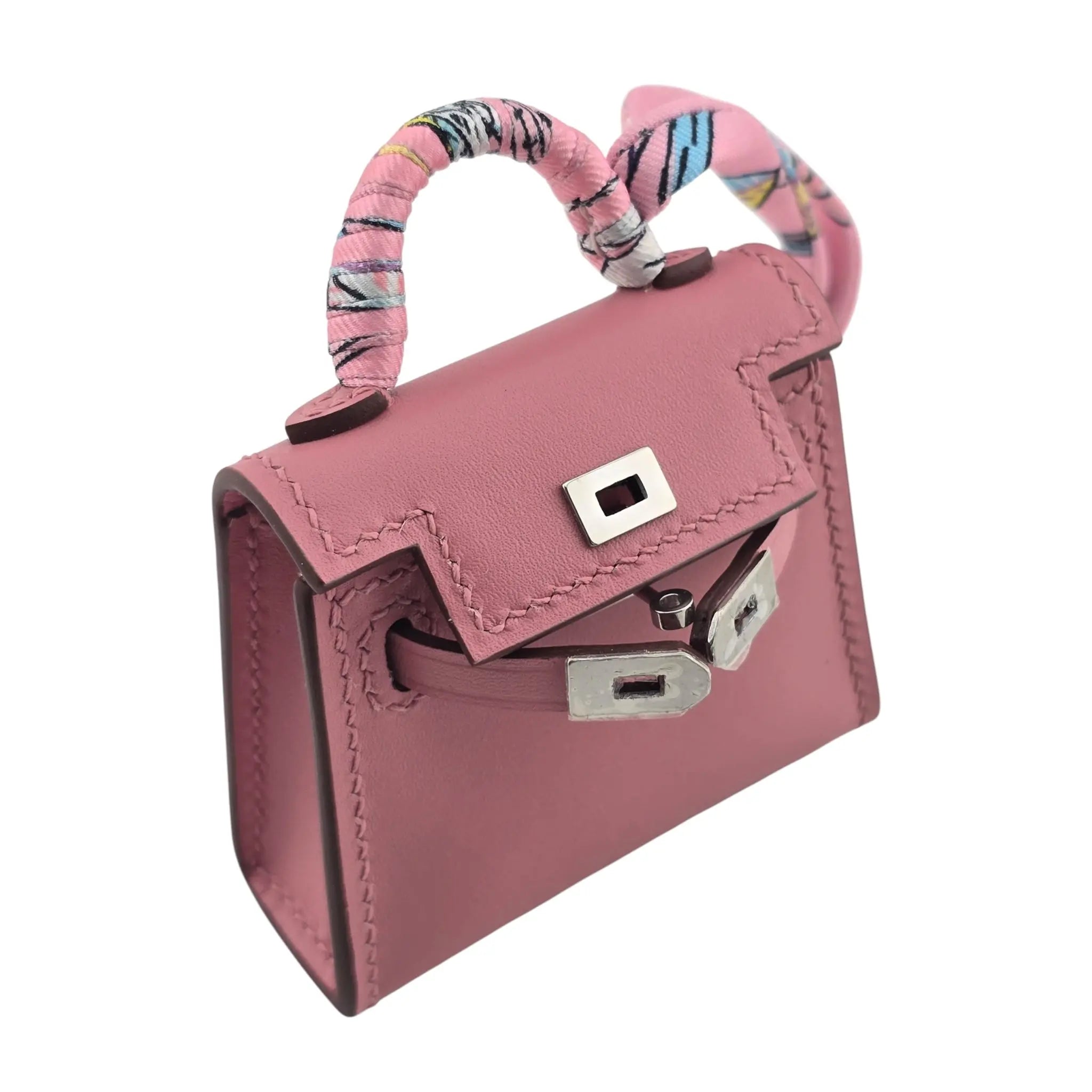 Hermes Rose Sakura Tadelakt Mini Kelly Twilly Bag Charm Palladium Hardware HERMES