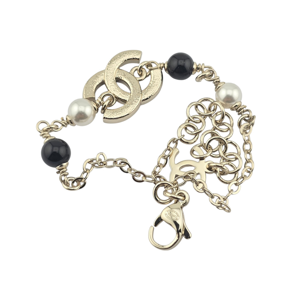 Chanel CC Gold Black Crystal Bracelet