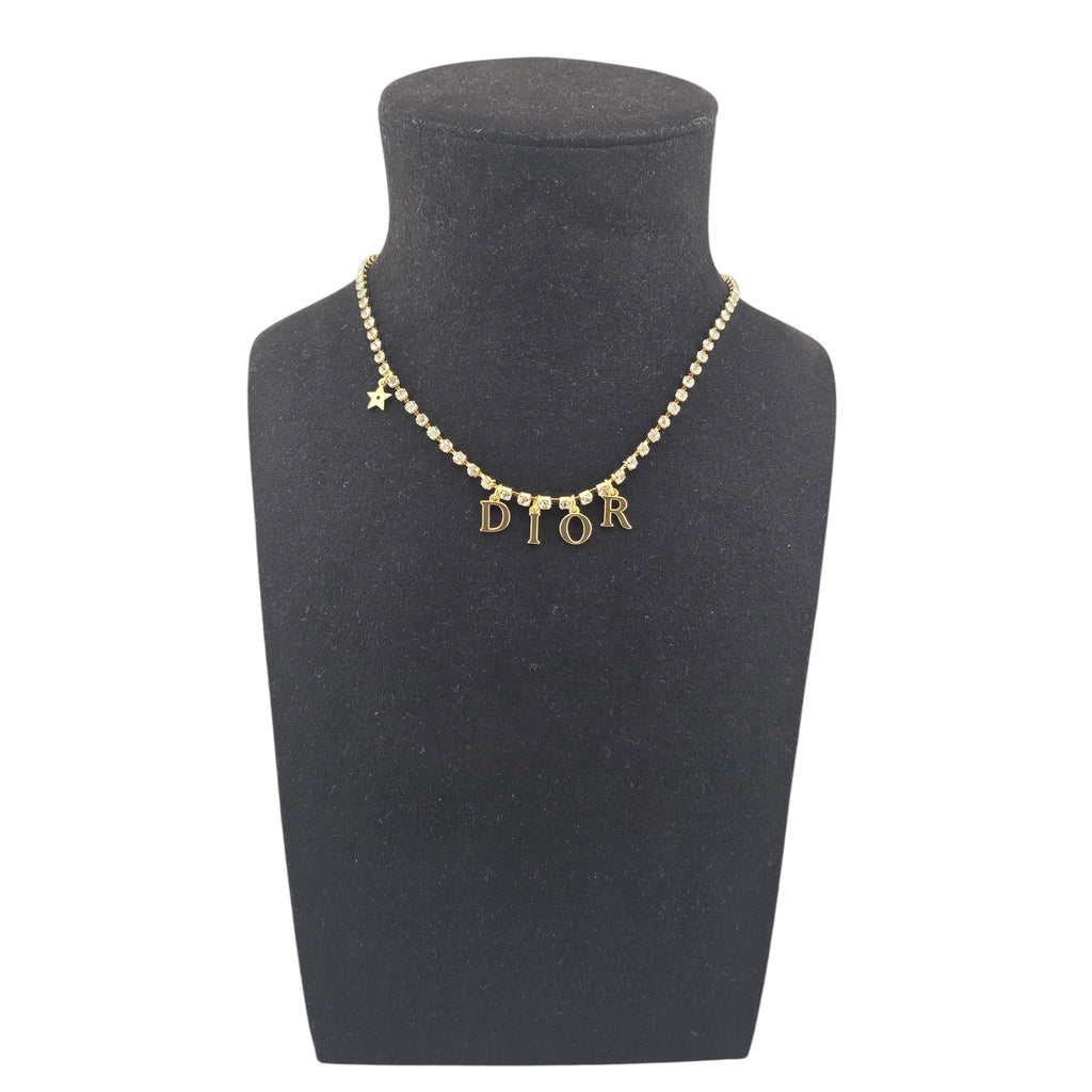 Christian Dior Crystal Gold Logo Necklace