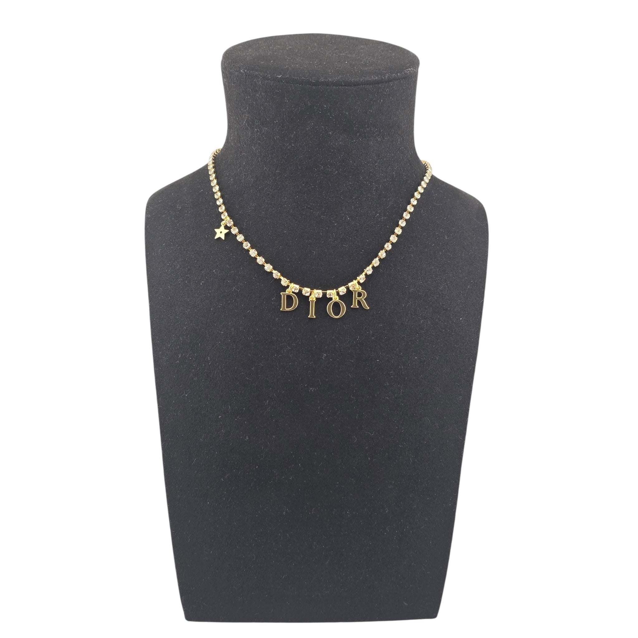 Christian Dior Crystal Gold Logo Necklace