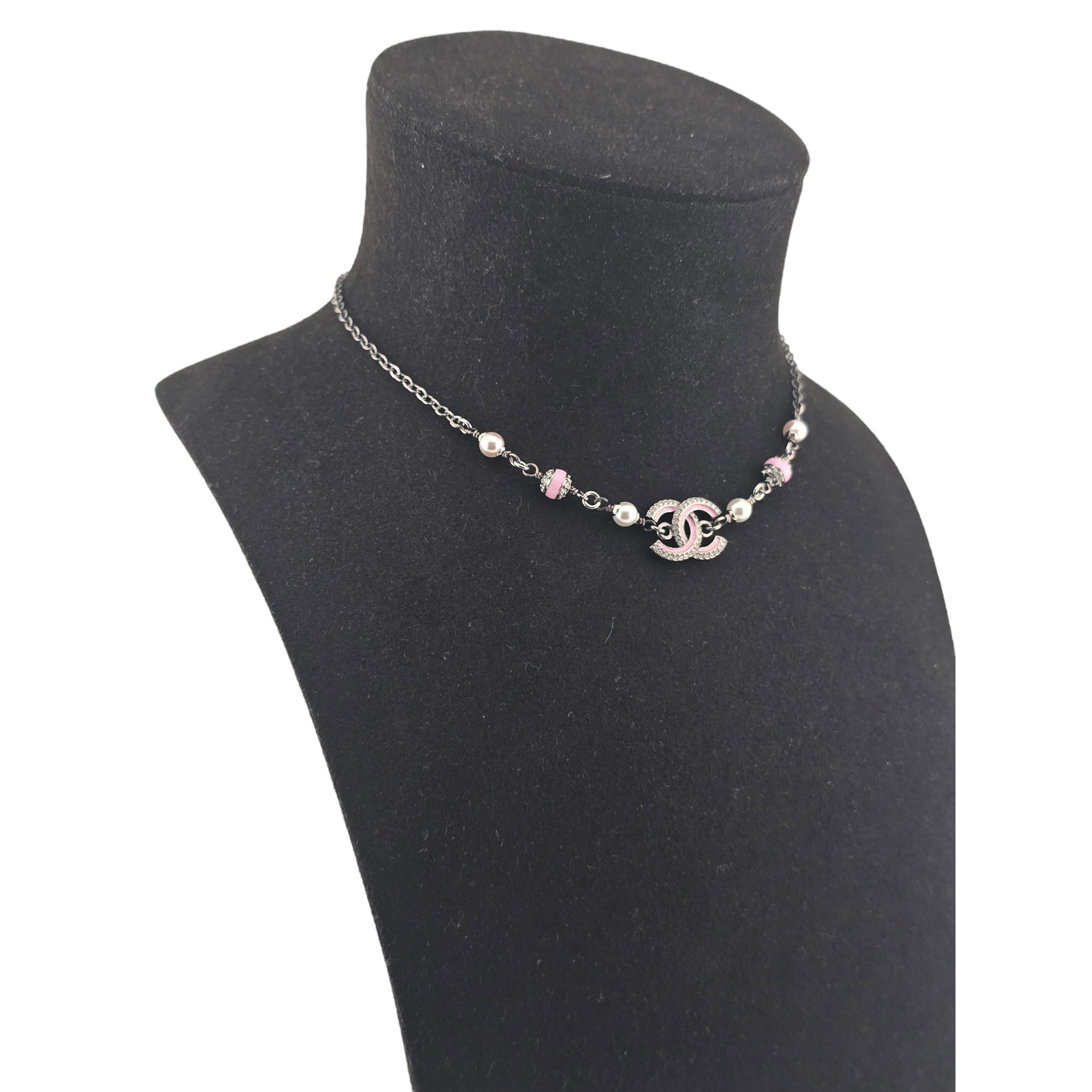 Chanel CC Gunmetal Pink Necklace 2025