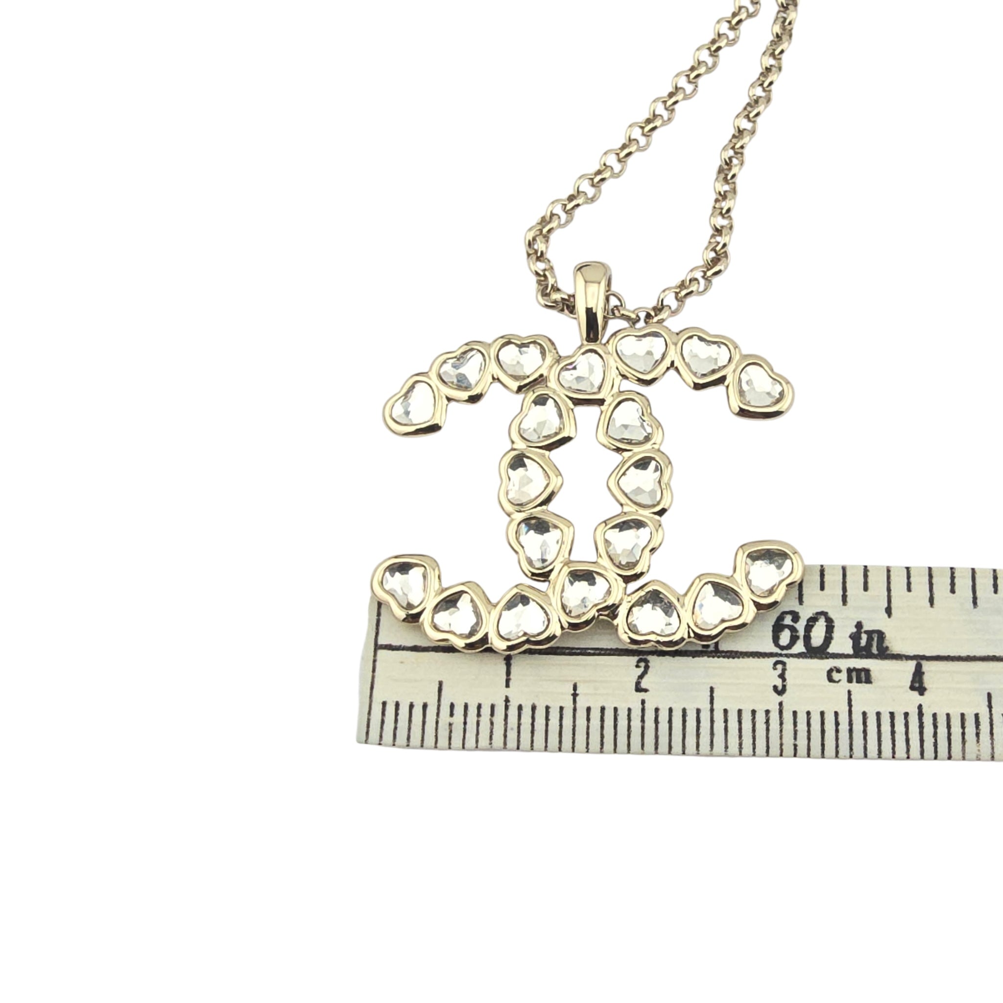 Chanel CC Gold Crystal Heart Pendant Necklace