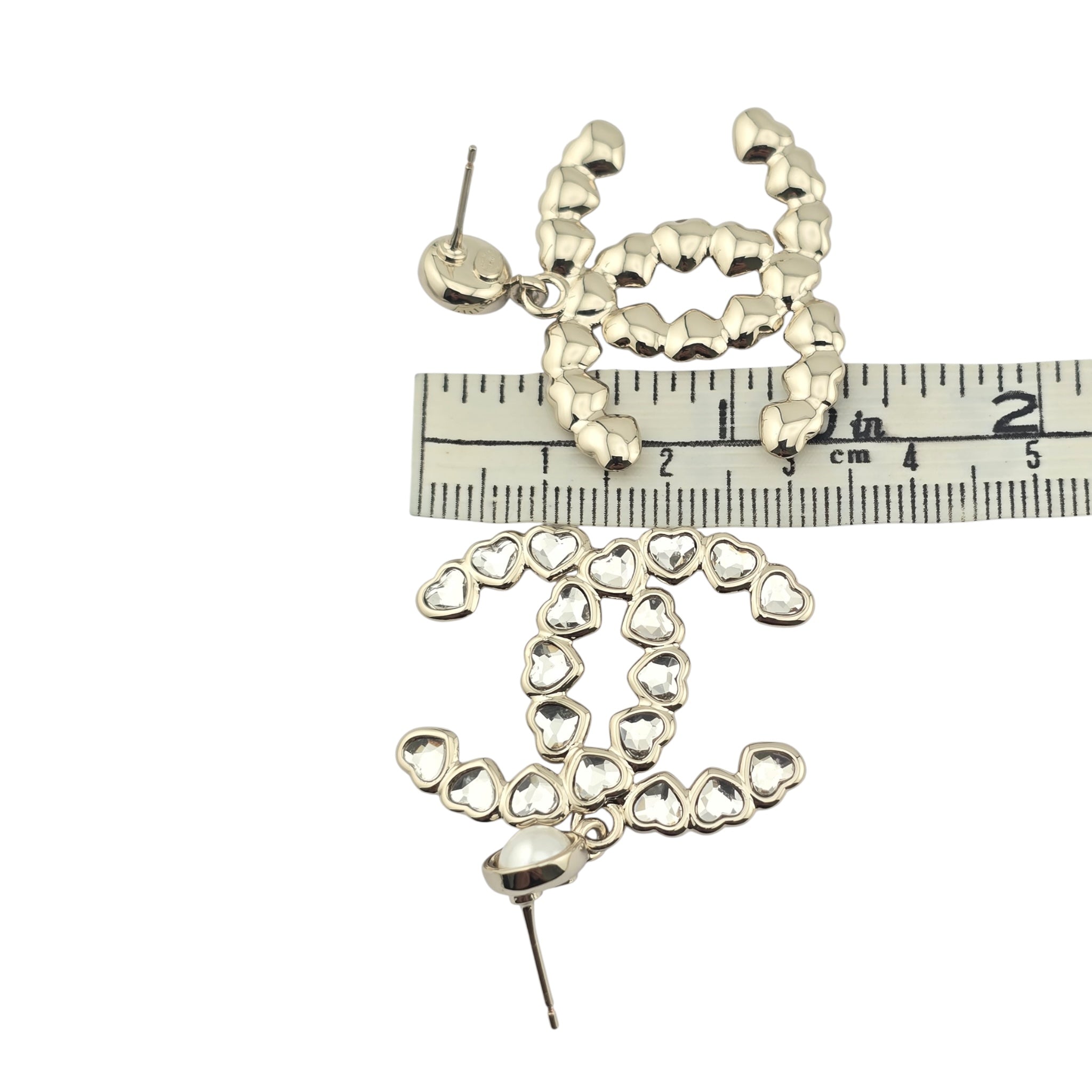 Chanel CC Pearl Crystal Heart Drop Earrings Gold 2025