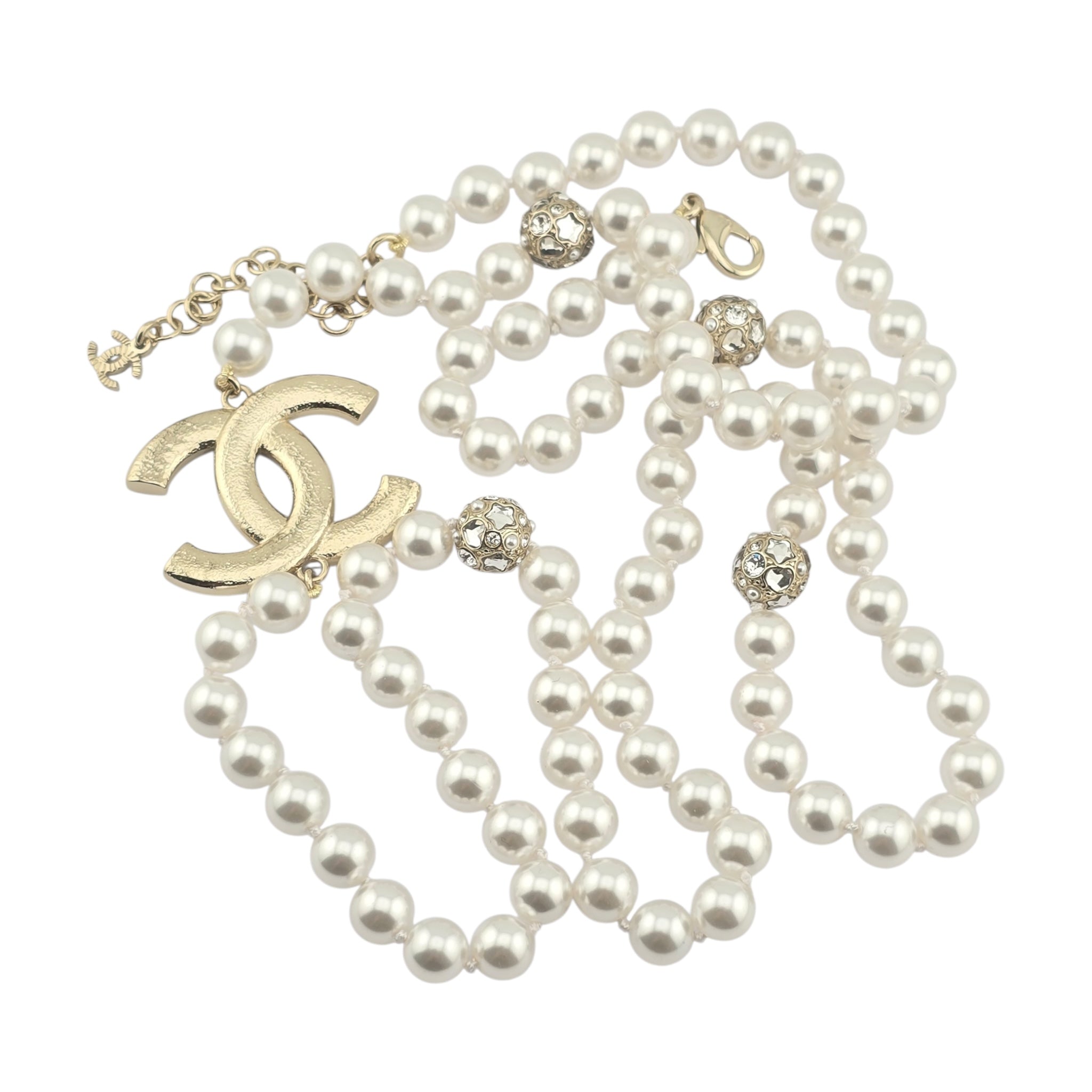 Chanel CC Faux Pearl Crystal Long Necklace 2025