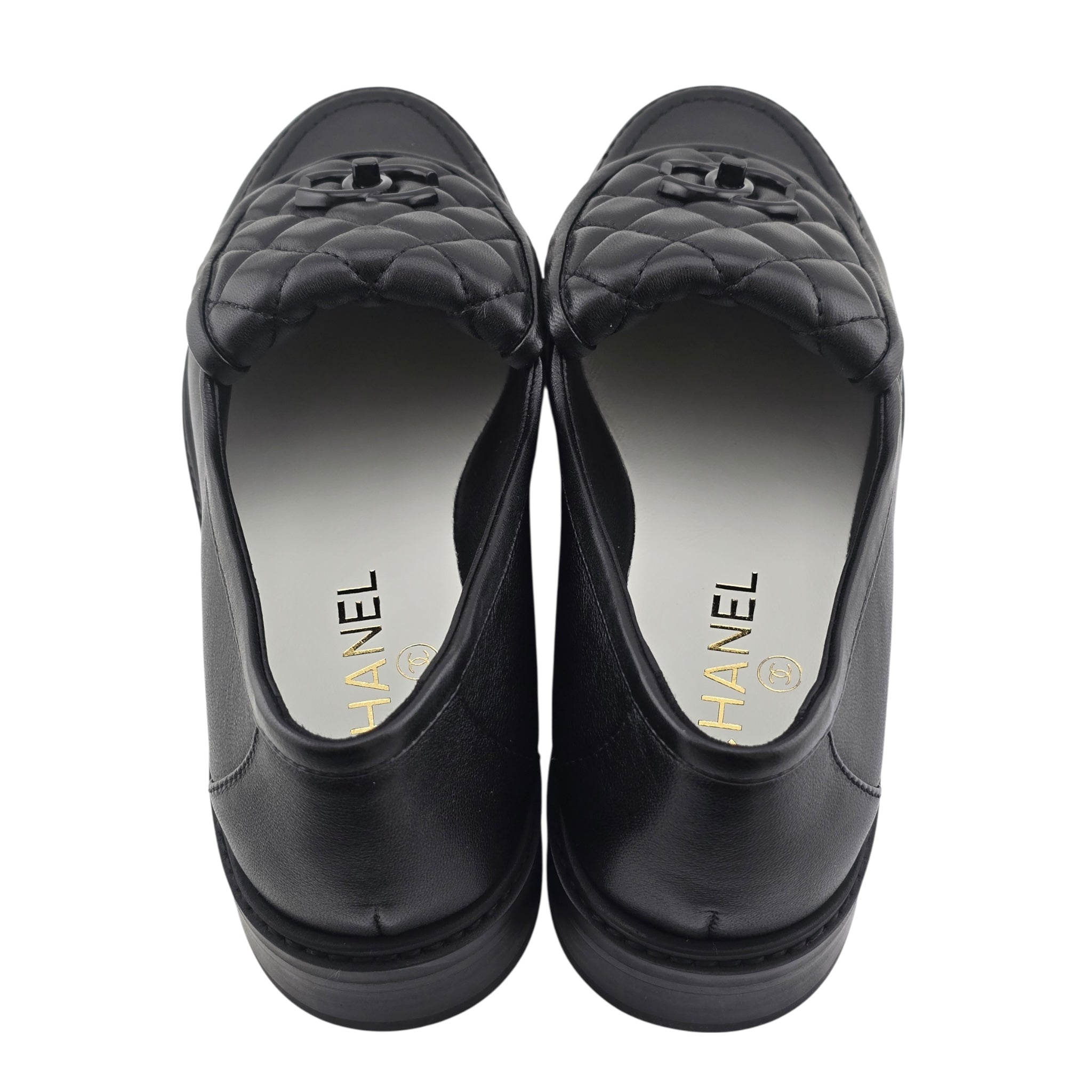 Chanel CC Lambskin Quilted Turnlock Loafers Black 39