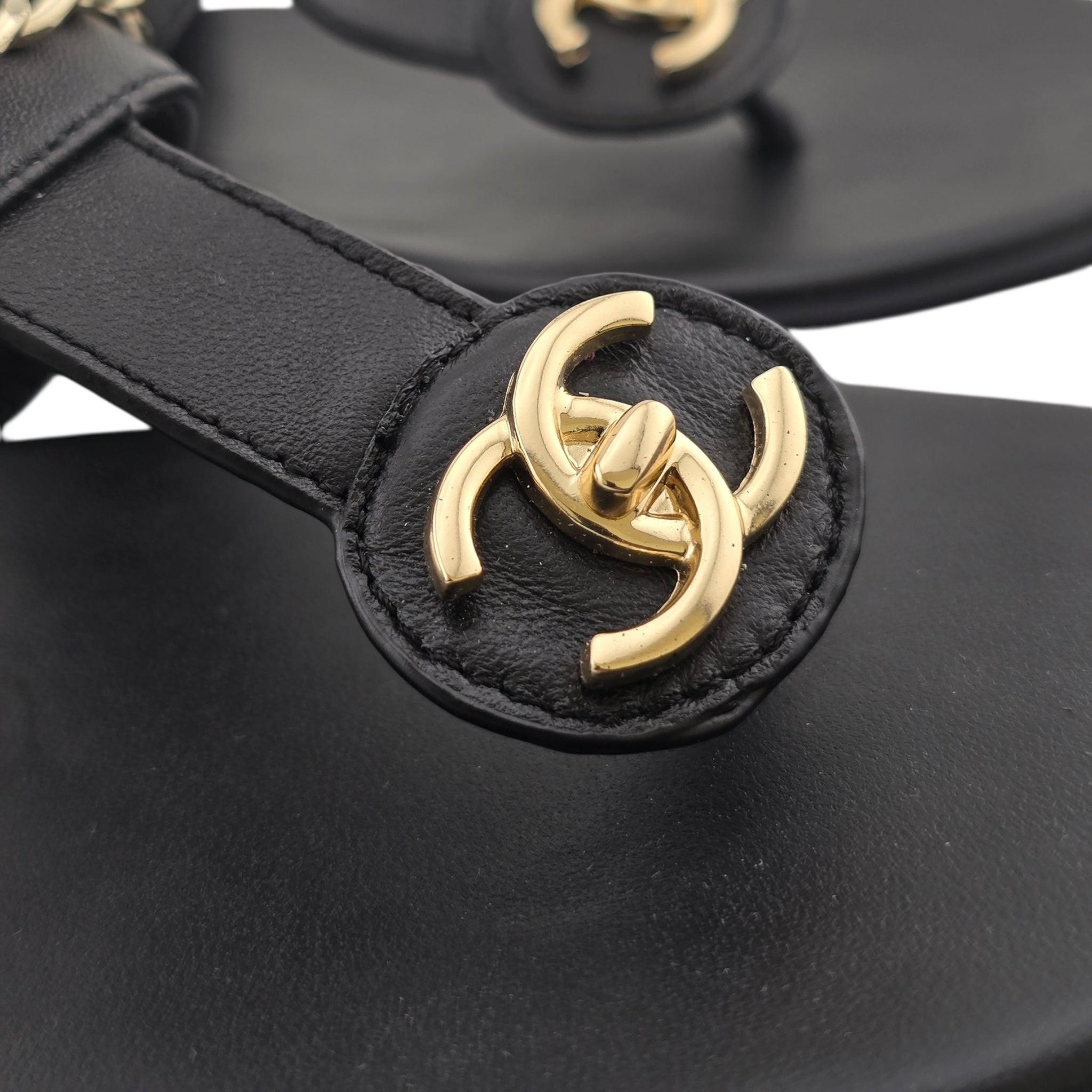Chanel CC Black Turnlock Sandals - 39