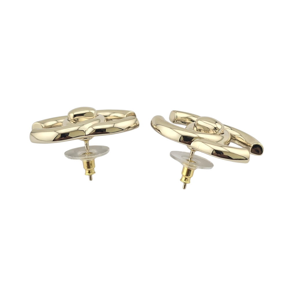 Chanel Metal CC Turnlock Earrings Gold