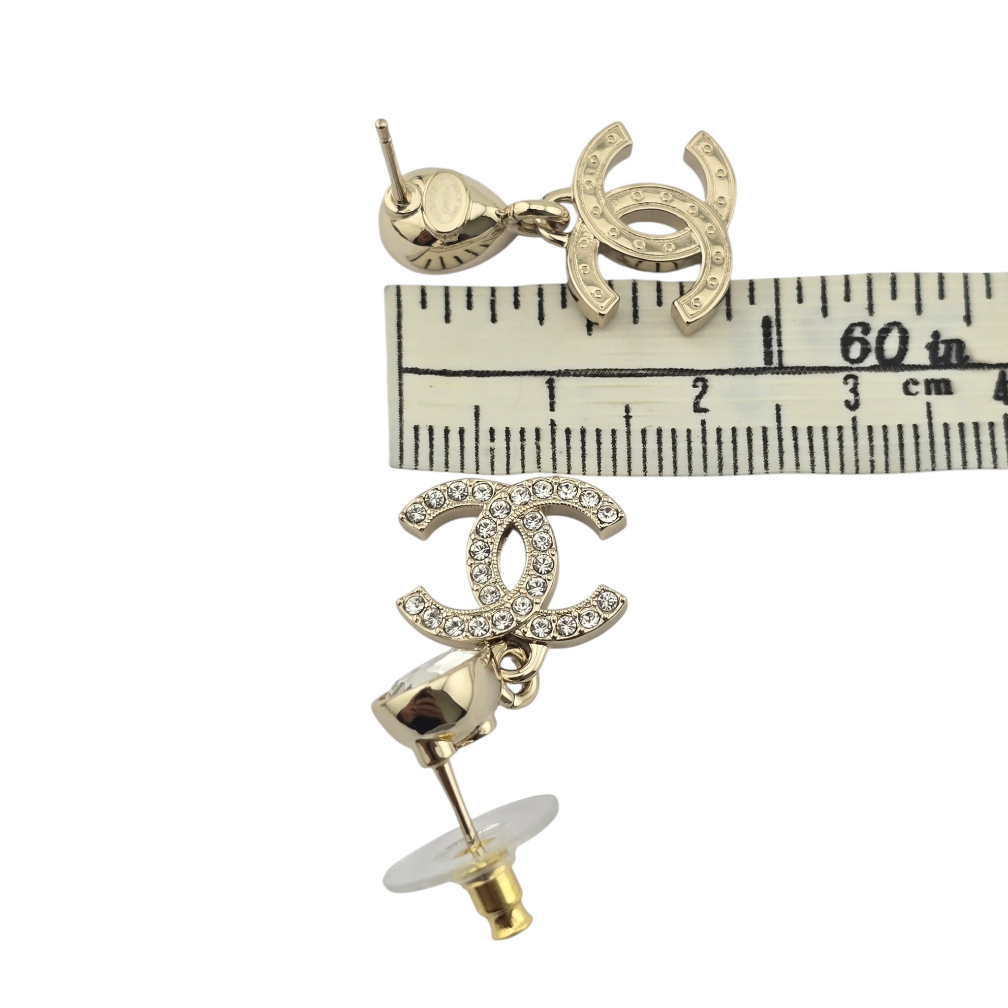 Chanel CC Crystal Drop Earrings Gold 2025