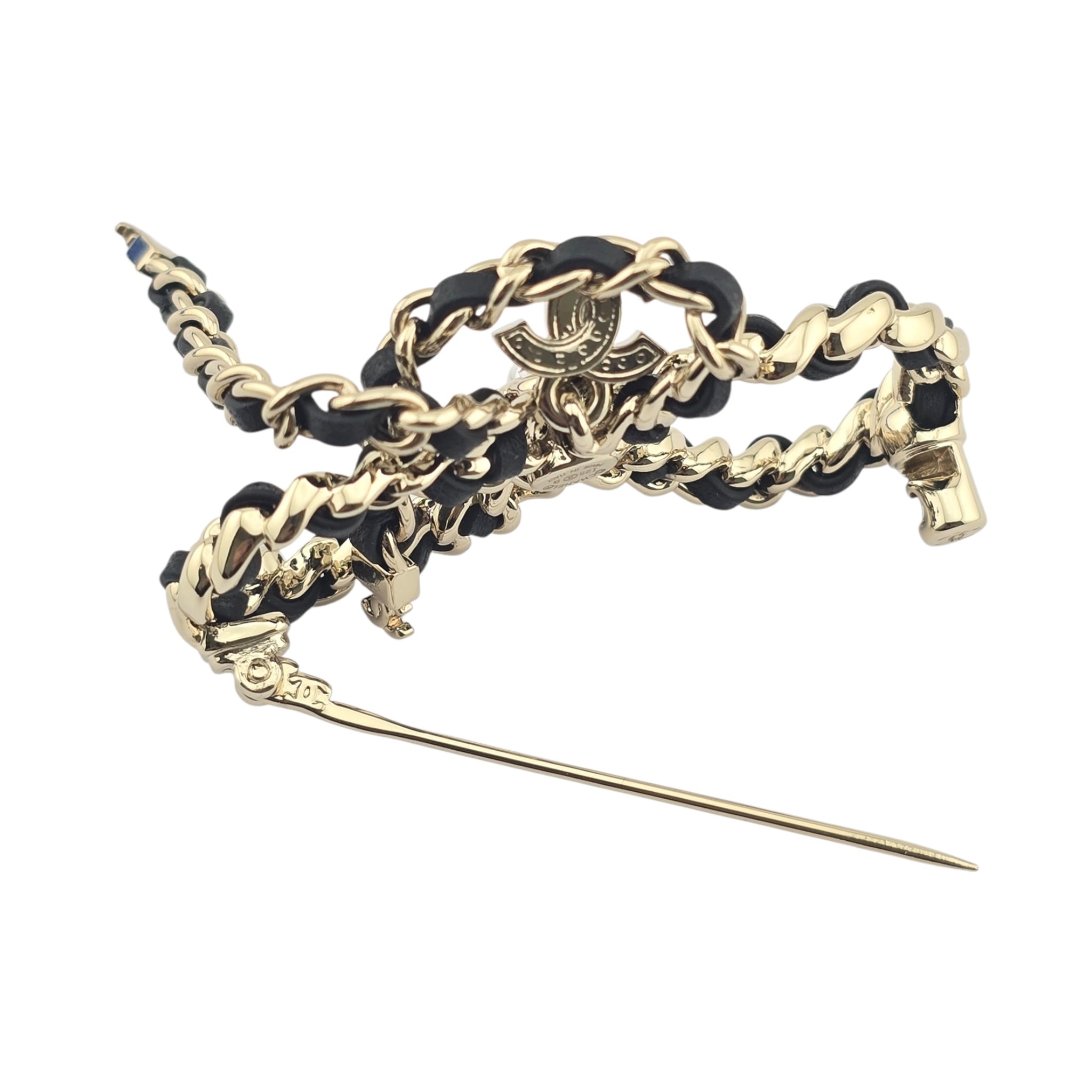 Chanel CC Bow Leather Gold Brooch 2025