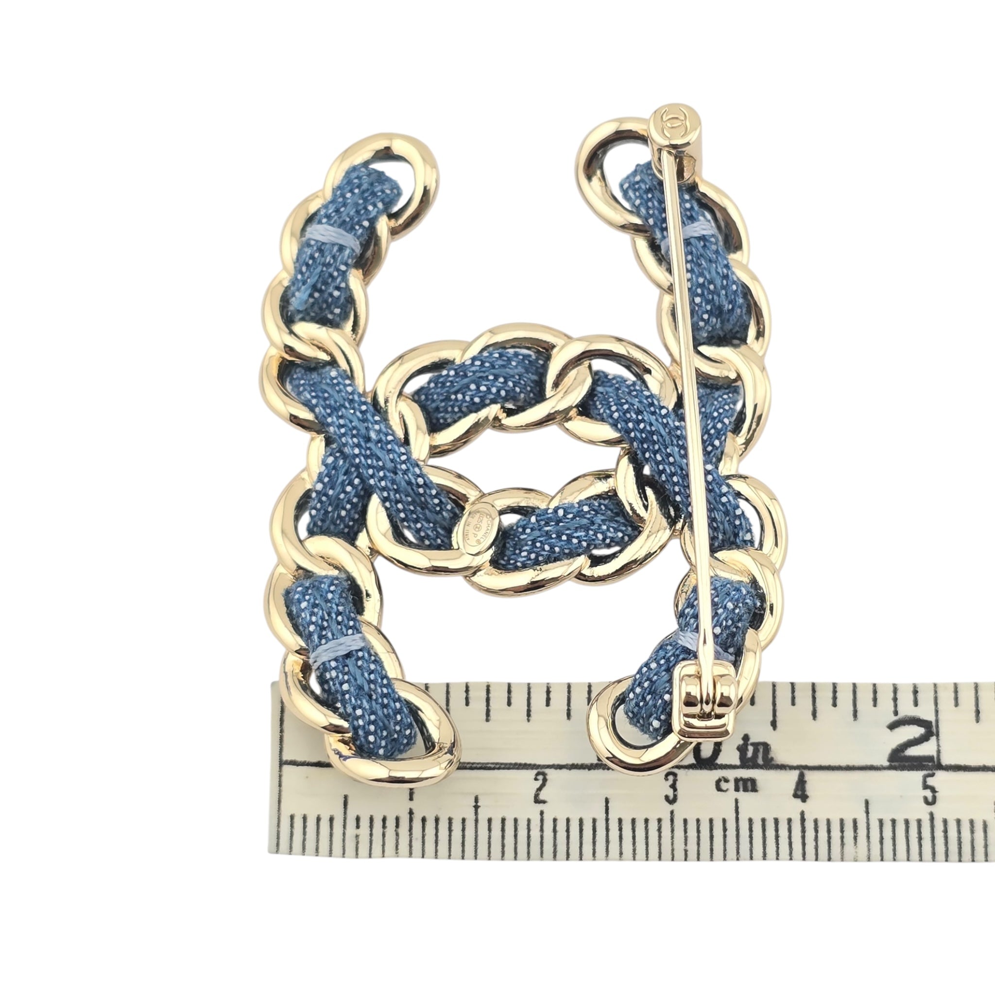 Chanel Denim Chain CC Brooch Blue Gold 2025