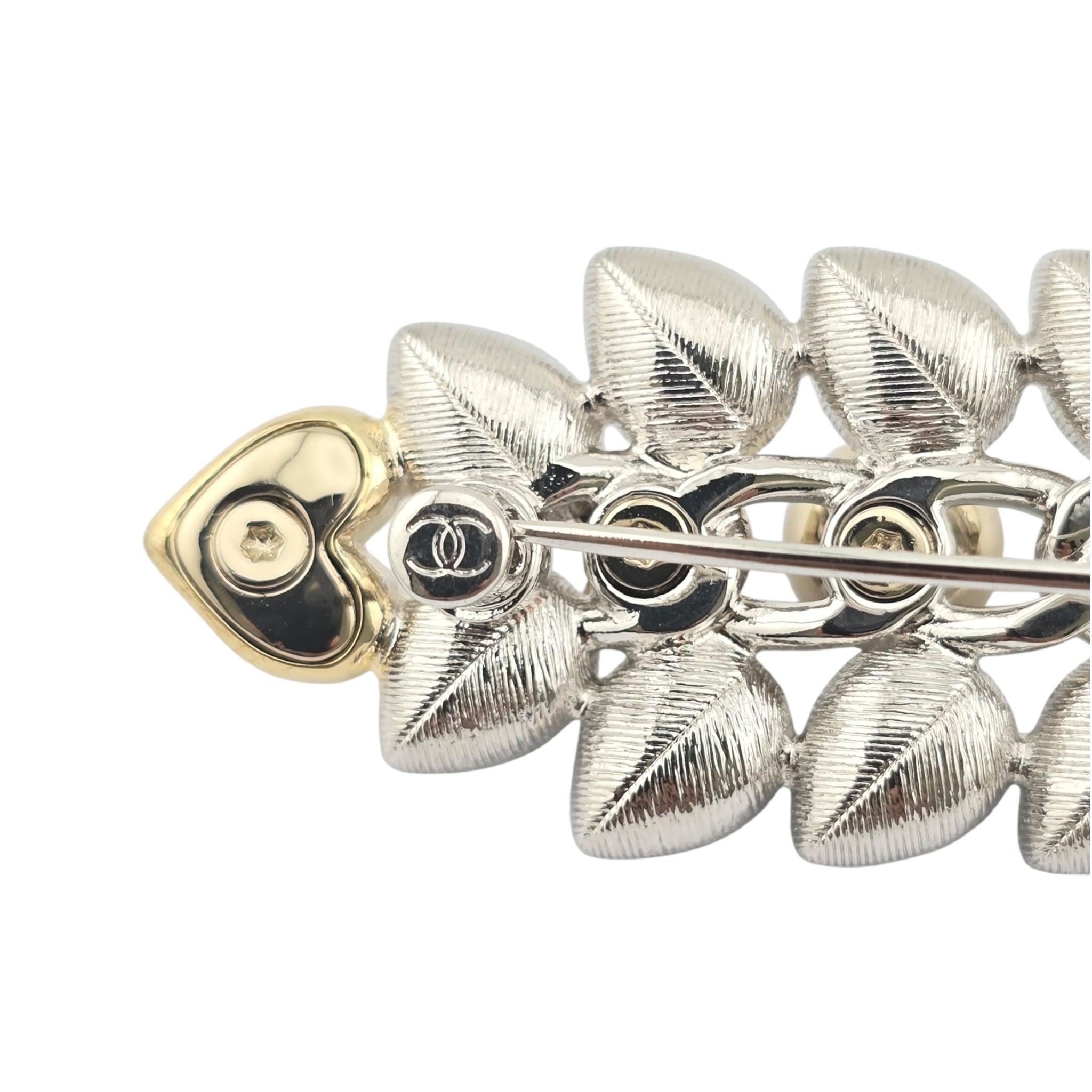 Chanel CC Gold Crystal Leaf Brooch 2024