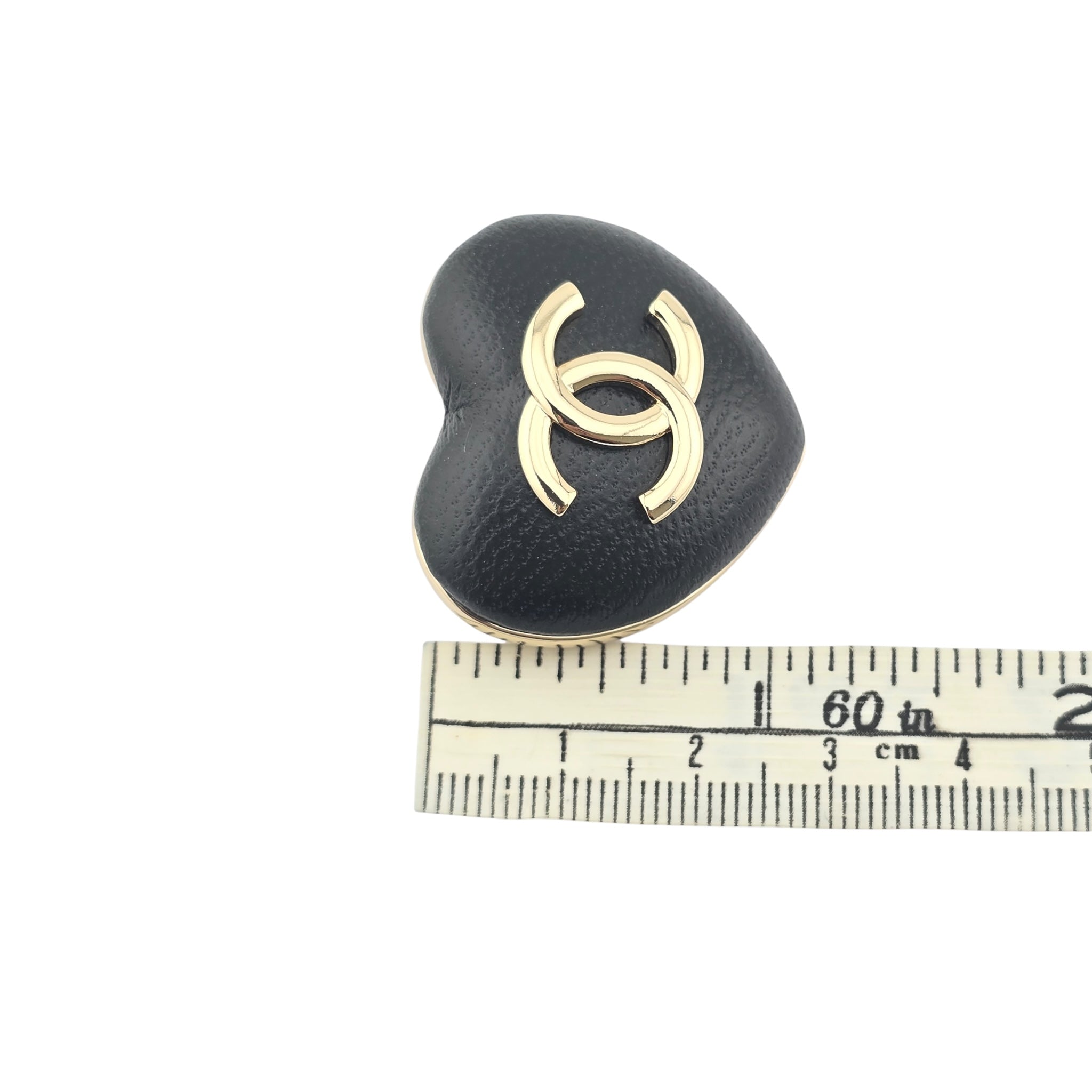 Chanel Lambskin CC Heart Brooch Black Gold B22