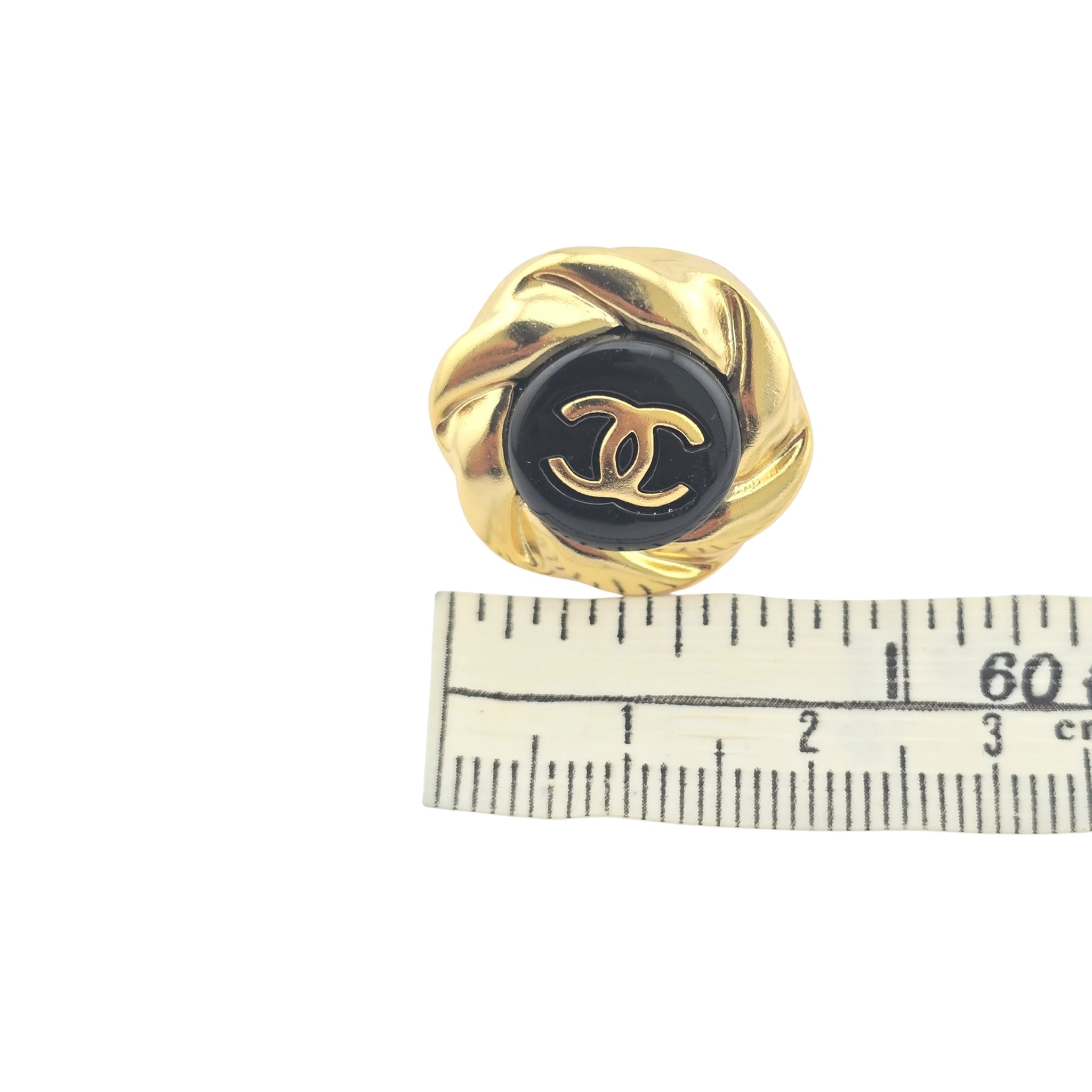 Chanel Resin CC Round Earrings Gold Black A22