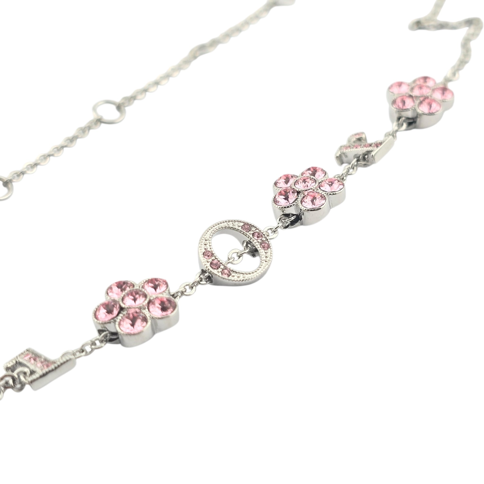 Christian Dior Crystal Flower Silver Pink Choker Necklace DIOR