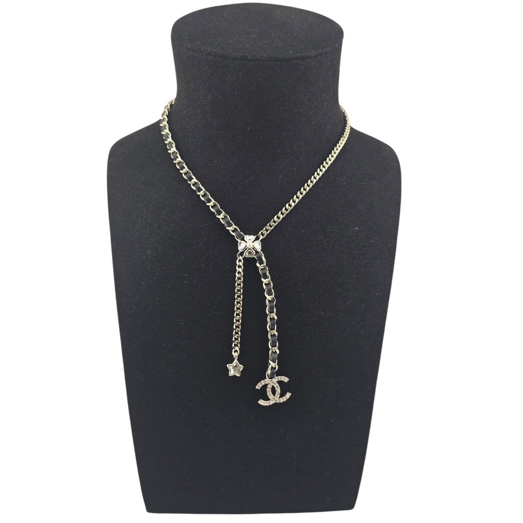 Chanel CC Black Leather Gold Necklace 2025 CHANEL