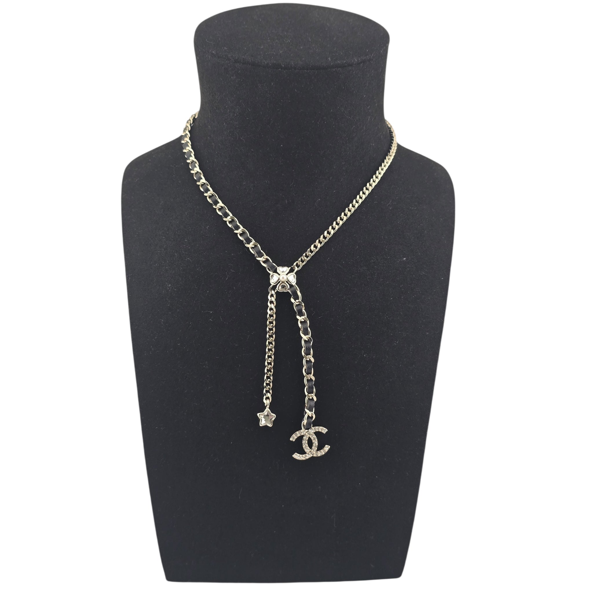 Chanel CC Black Leather Gold Necklace 2025 CHANEL