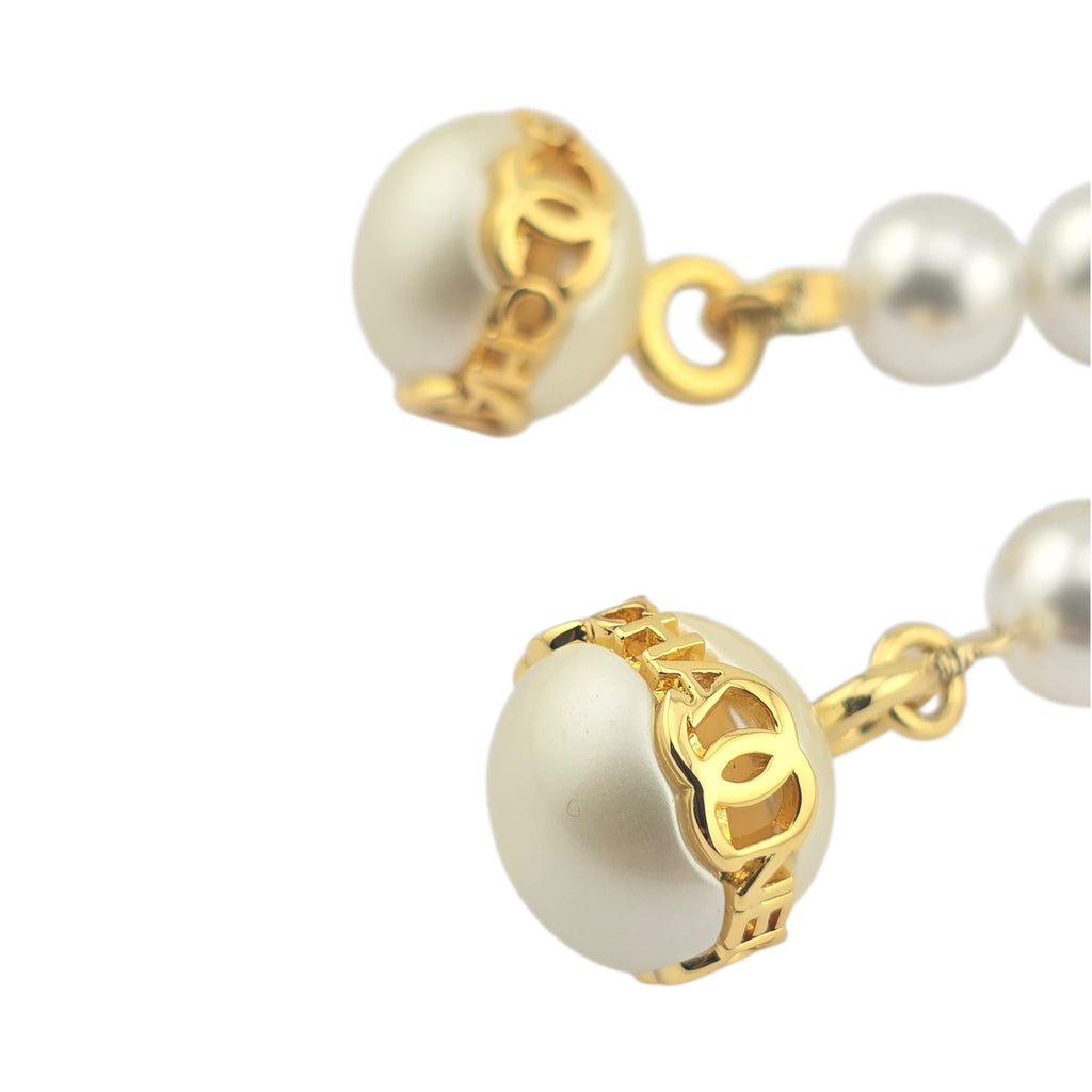Chanel Gold Faux Pearl Dangle Earrings 2023 CHANEL