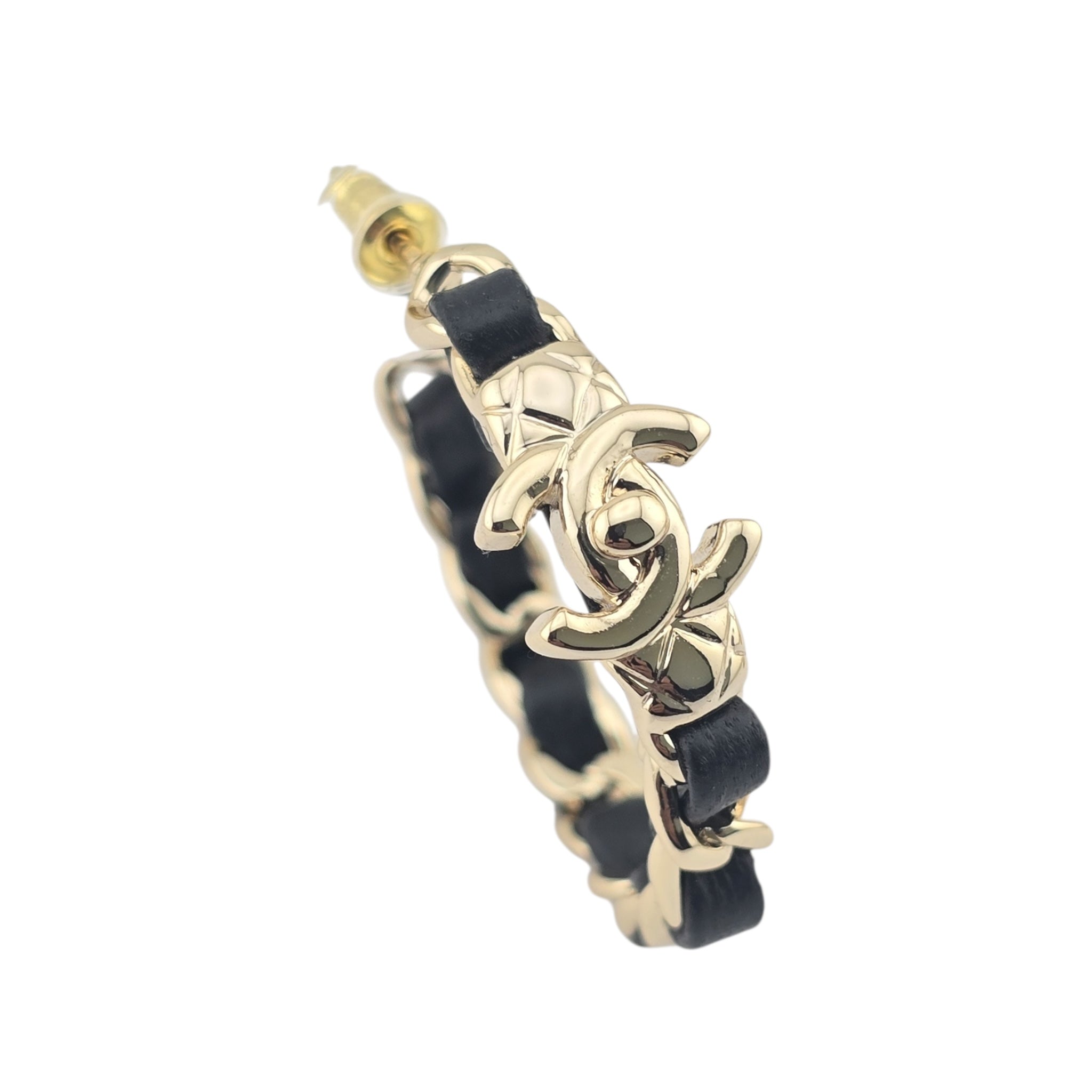 Chanel CC Turnlock Leather Metal Hoop Earrings 2021 CHANEL