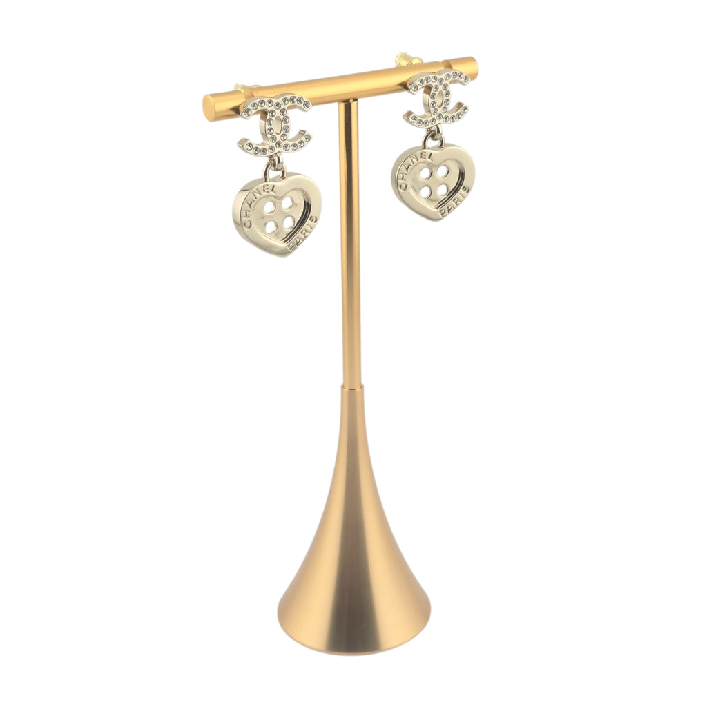 Chanel CC Gold Metal Heart Button Earrings 2025 CHANEL