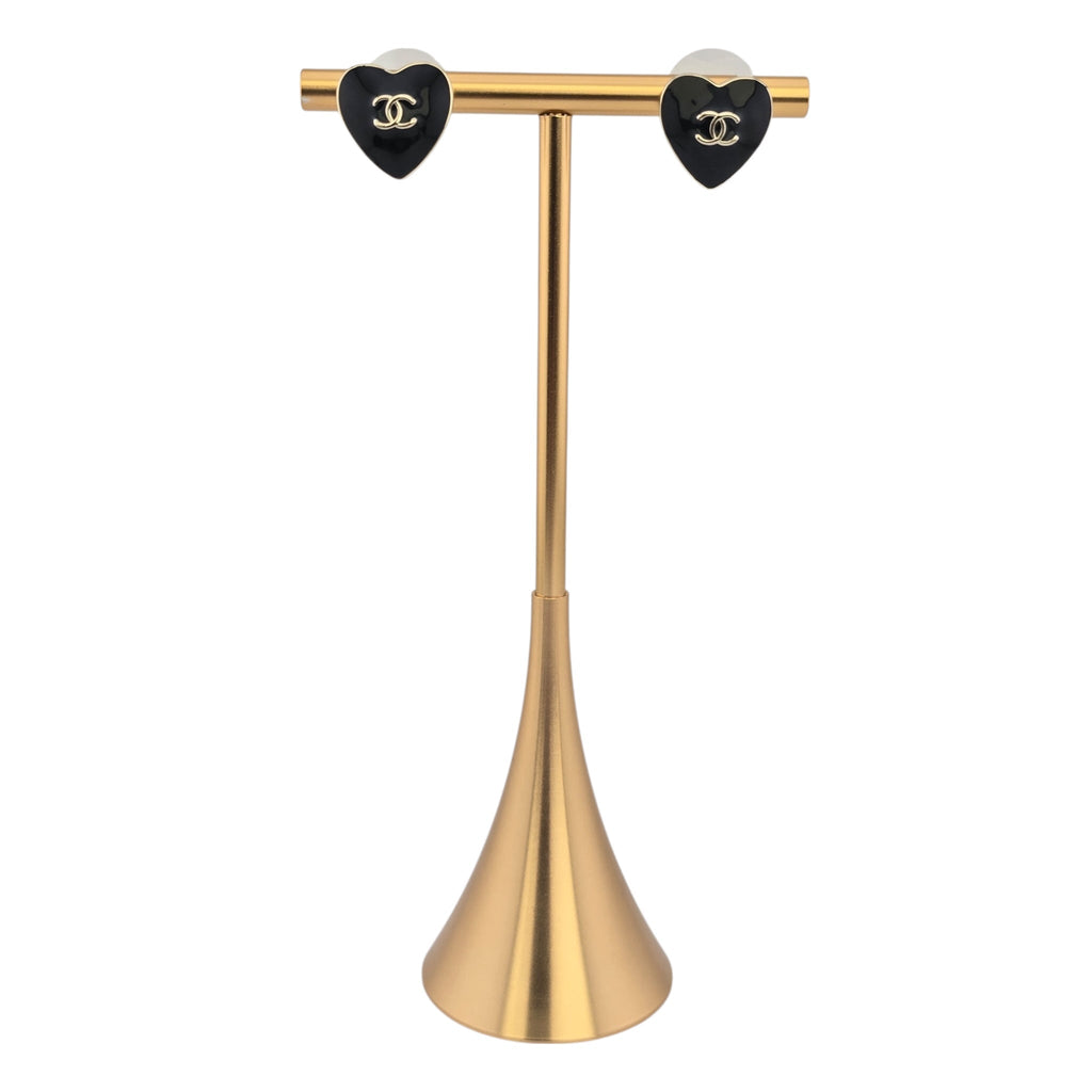 Chanel CC Black Gold Heart Earrings 2025 CHANEL