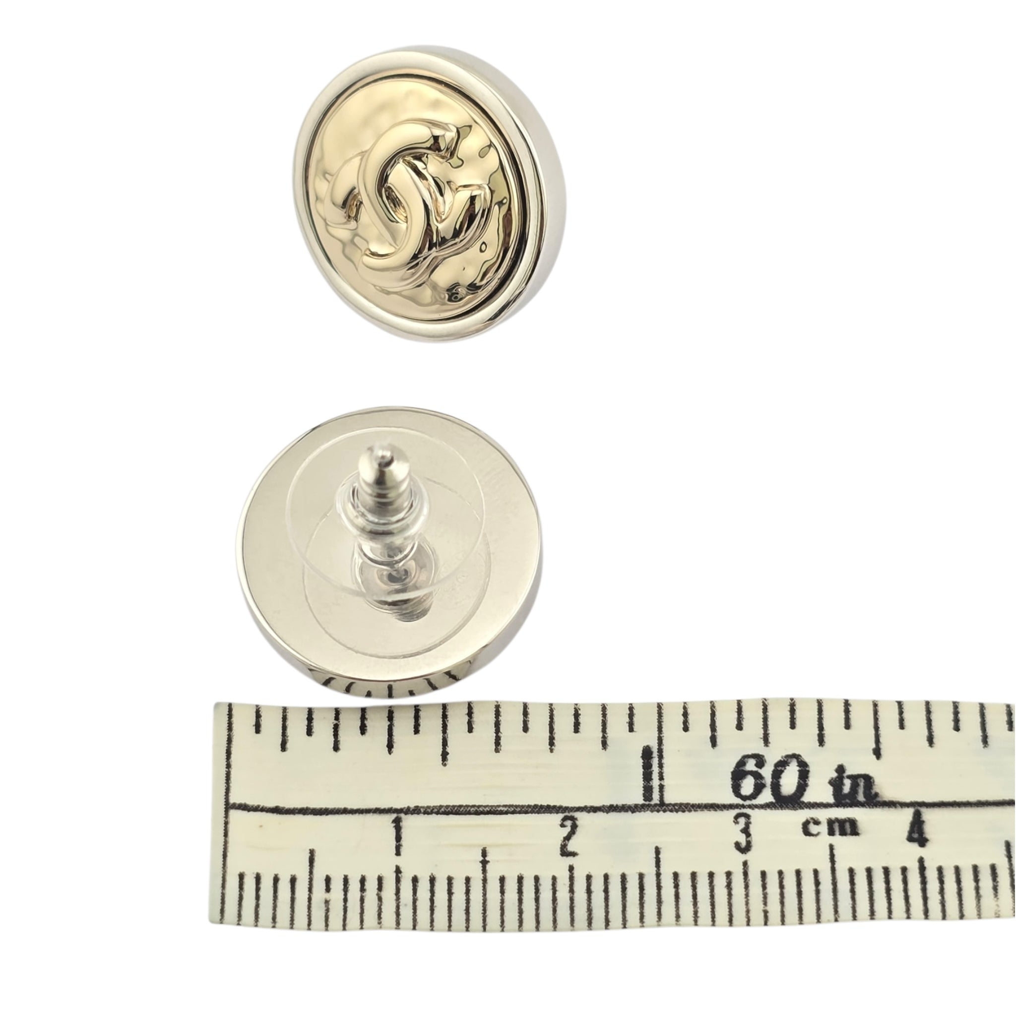 Chanel CC Stud Silver Gold Round Earrings 2025 CHANEL